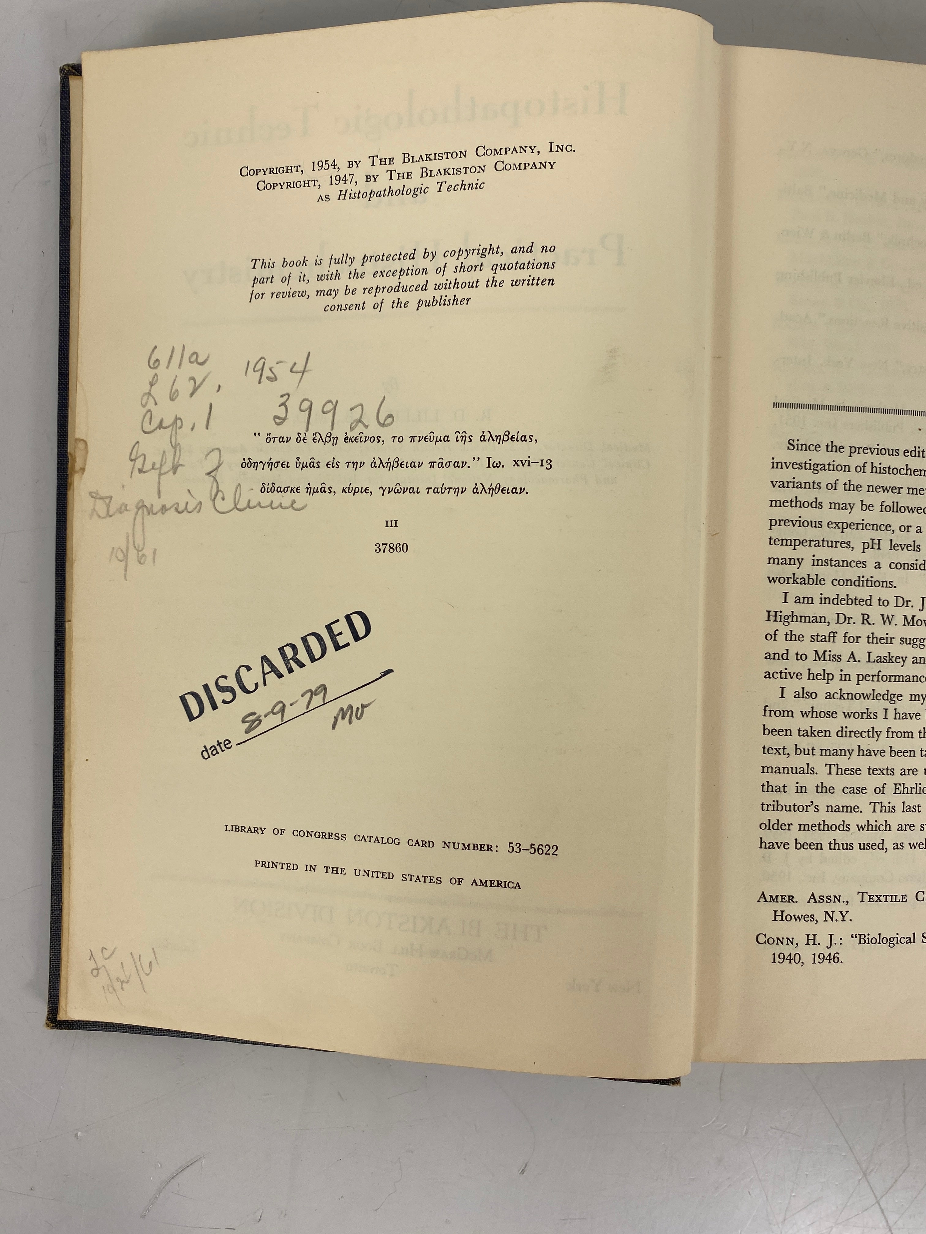 Histopathological Technic & Practical Histochemistry Lillie 1954 Ex-Library