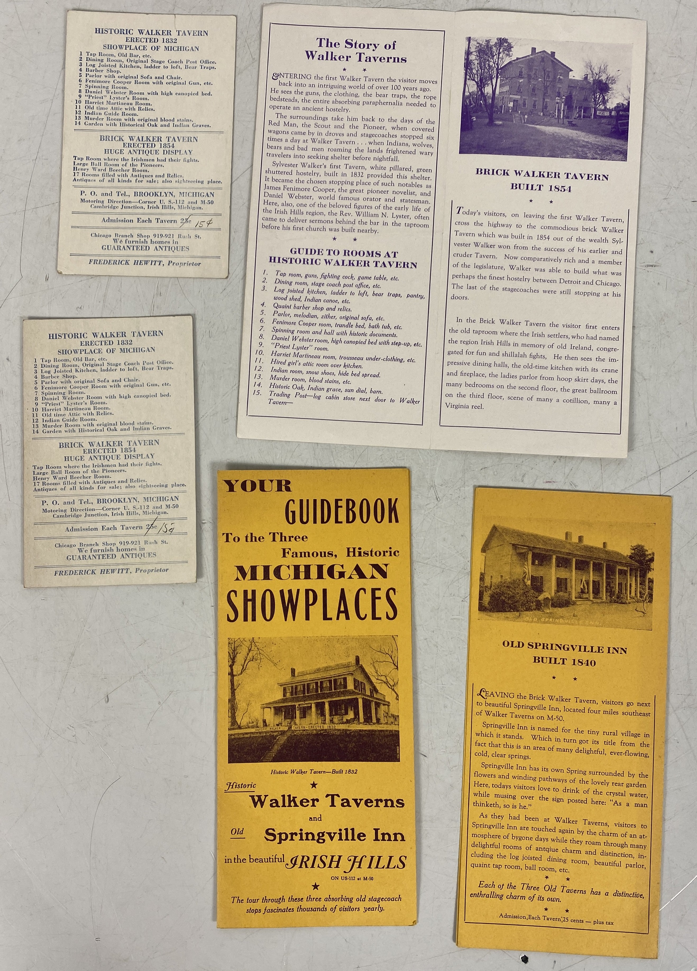 Historical Ephemera Lot Walker Taverns Irish Hills Brooklyn, Michigan