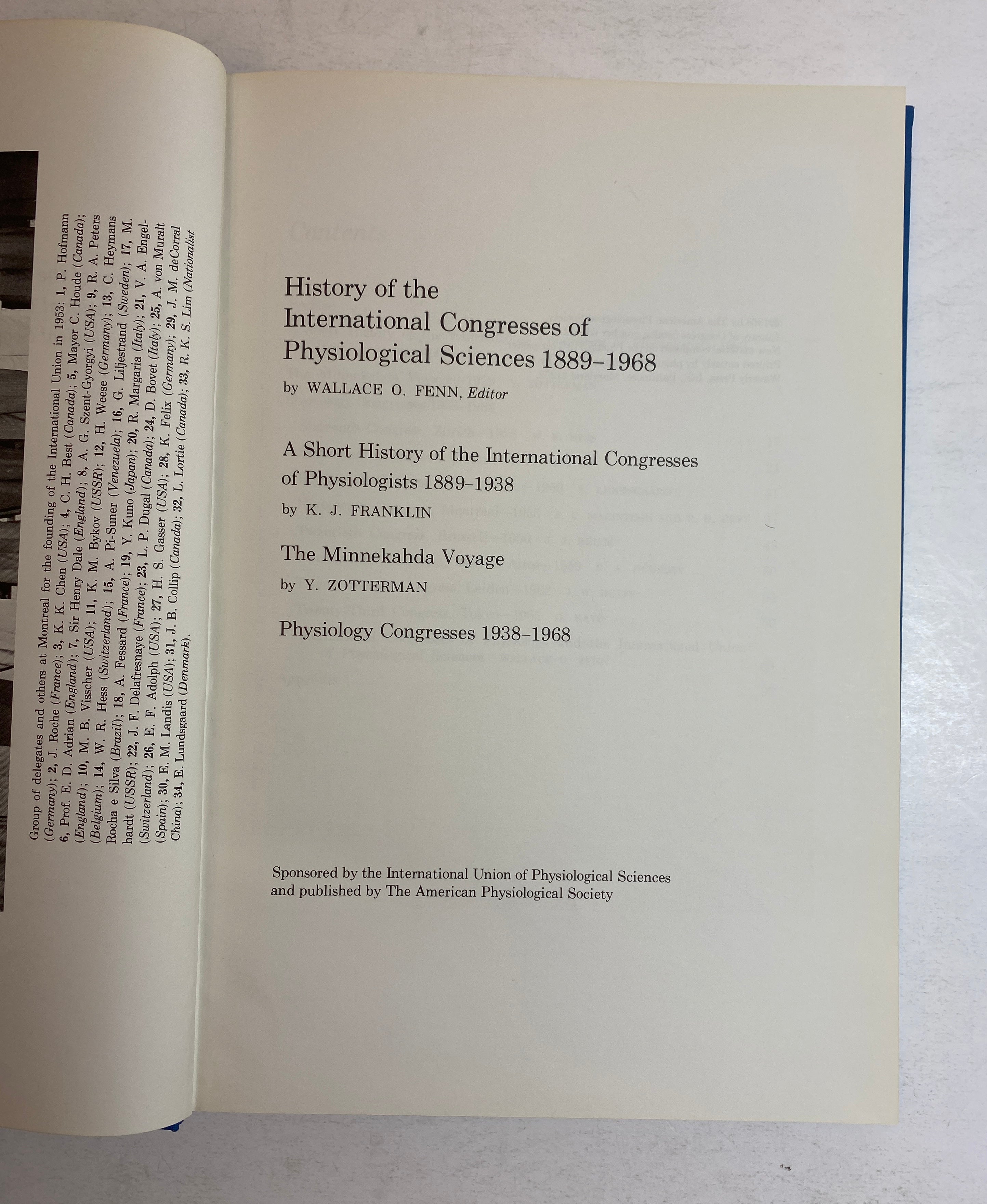 History of the International Congresses of Physiology 1889-1968 HC