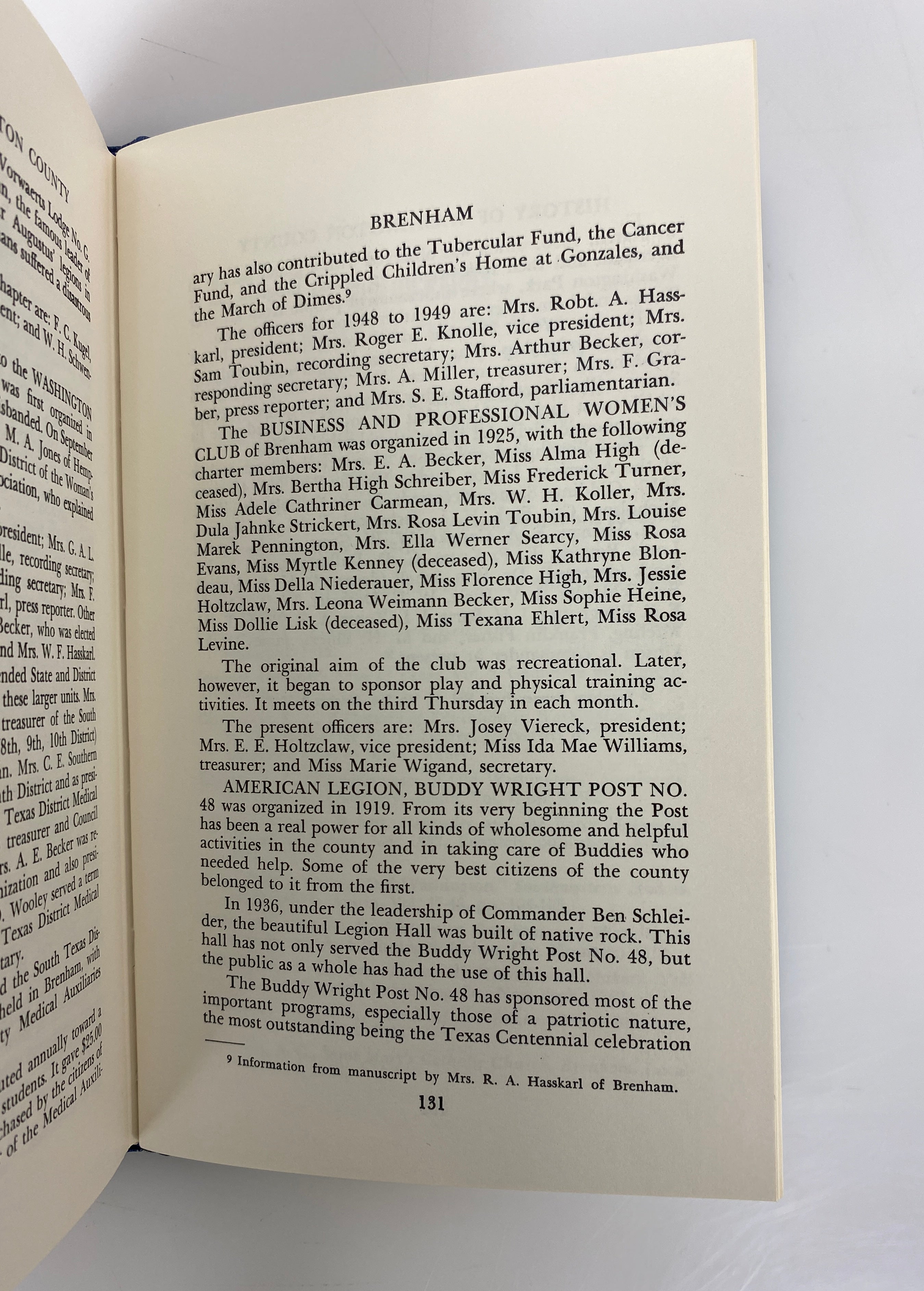 History of Washington County Texas by Charles Schmidt 1949 Vintage HC