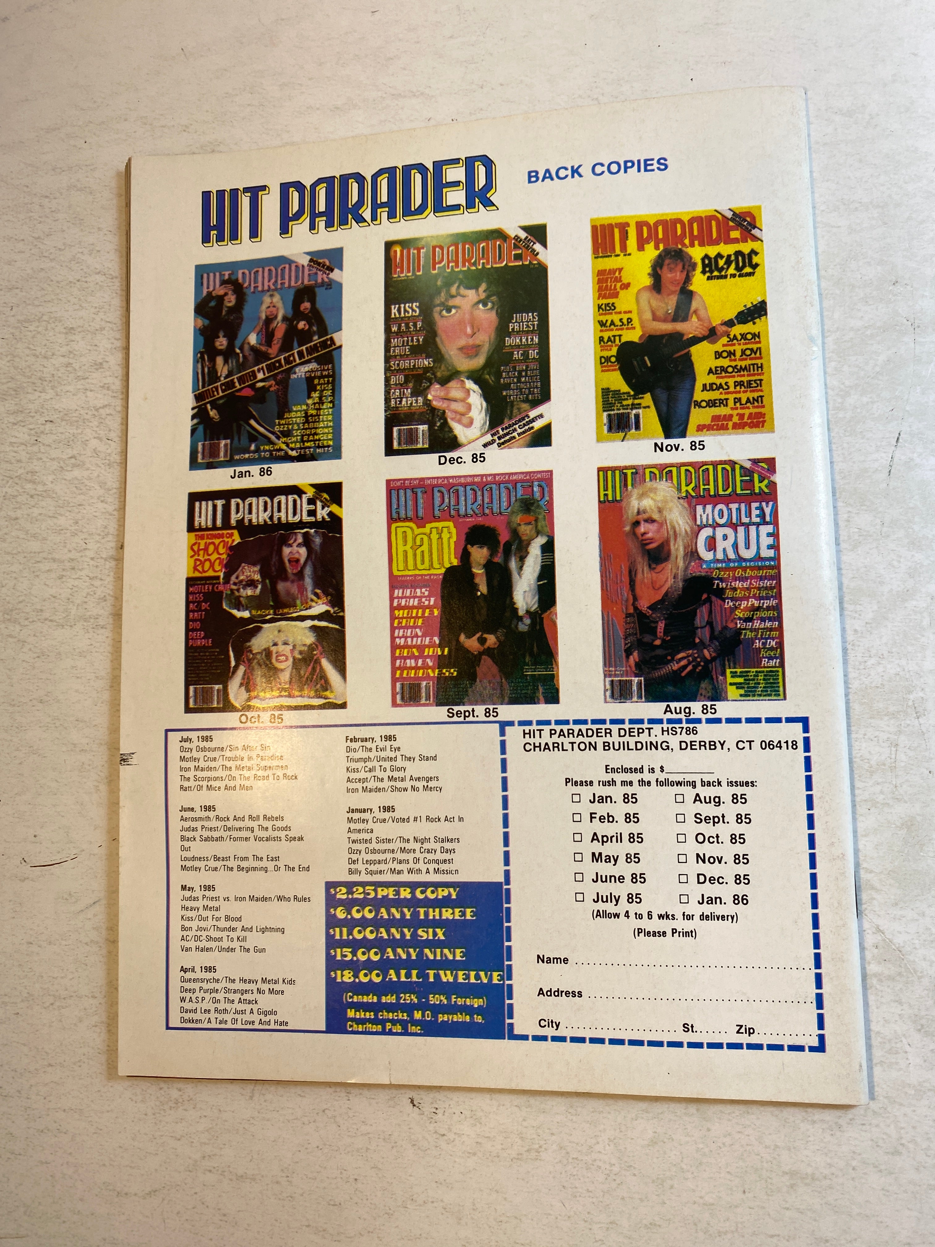 Hit Parader Heavy Metal Hot Shots July 1986 Iron Maiden WASP Kiss