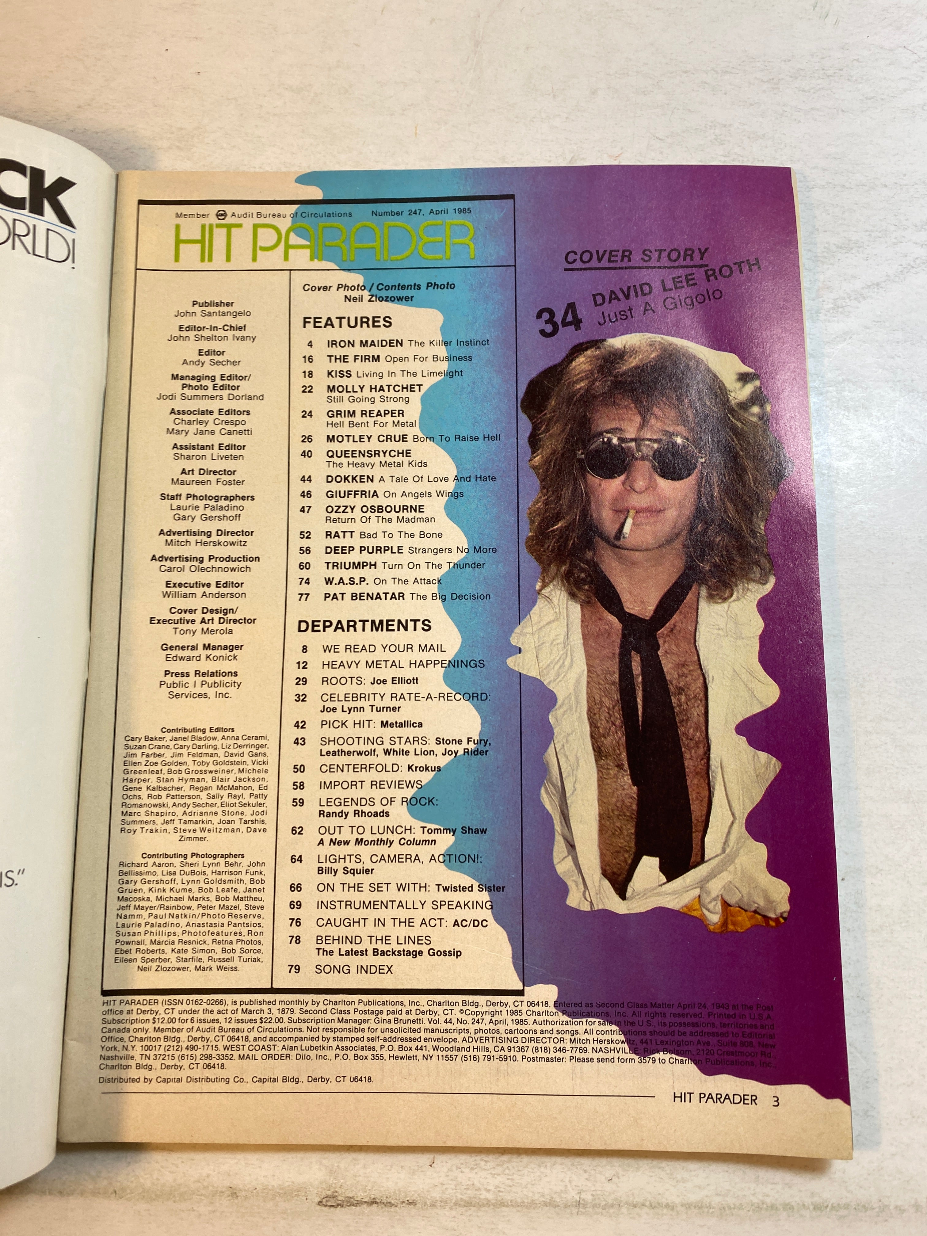 Hit Parader Magazine April 1985 David Lee Roth