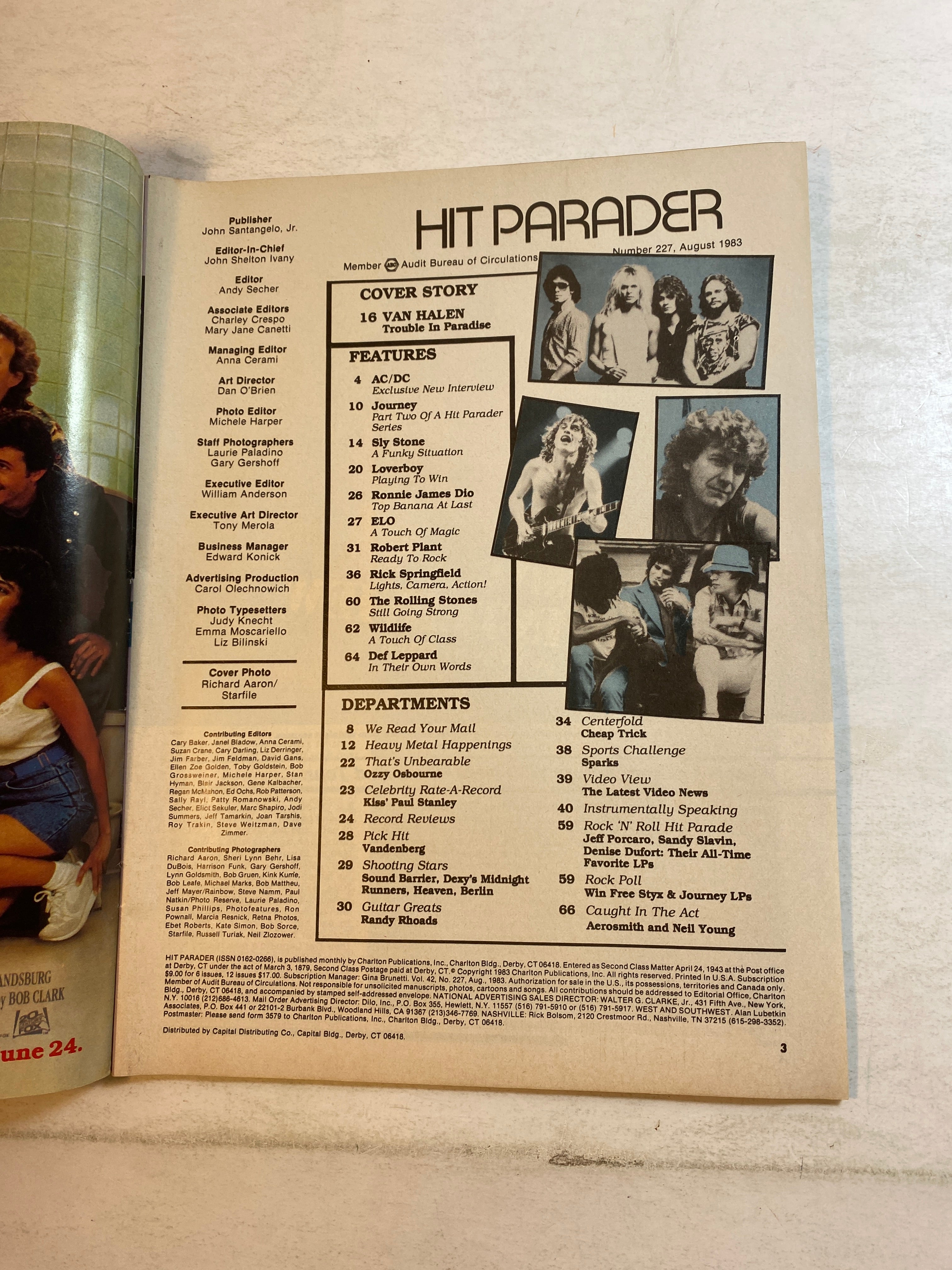 Hit Parader Magazine August 1983 David Lee Roth
