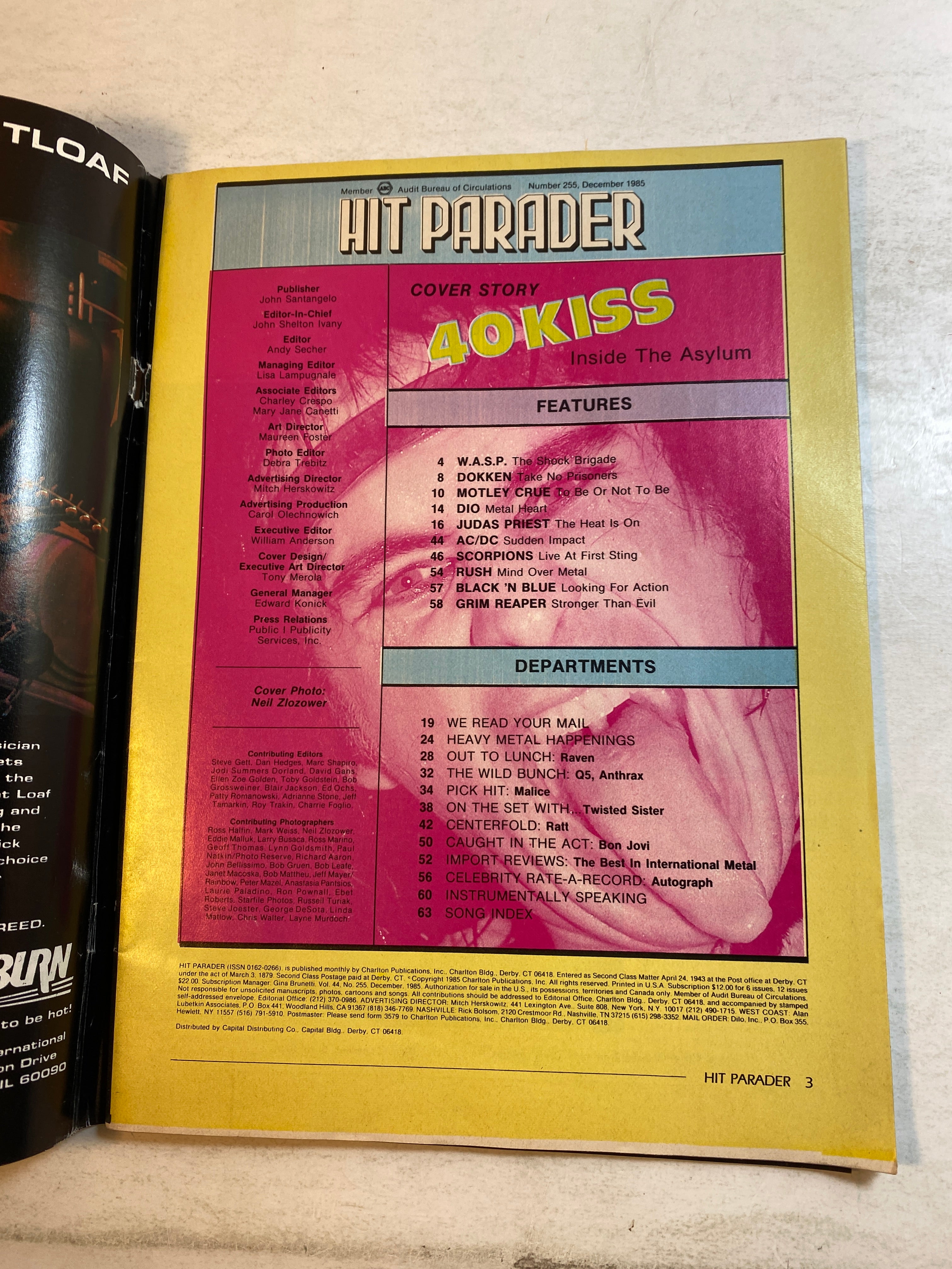 Hit Parader Magazine December 1985 Paul Stanley Kiss