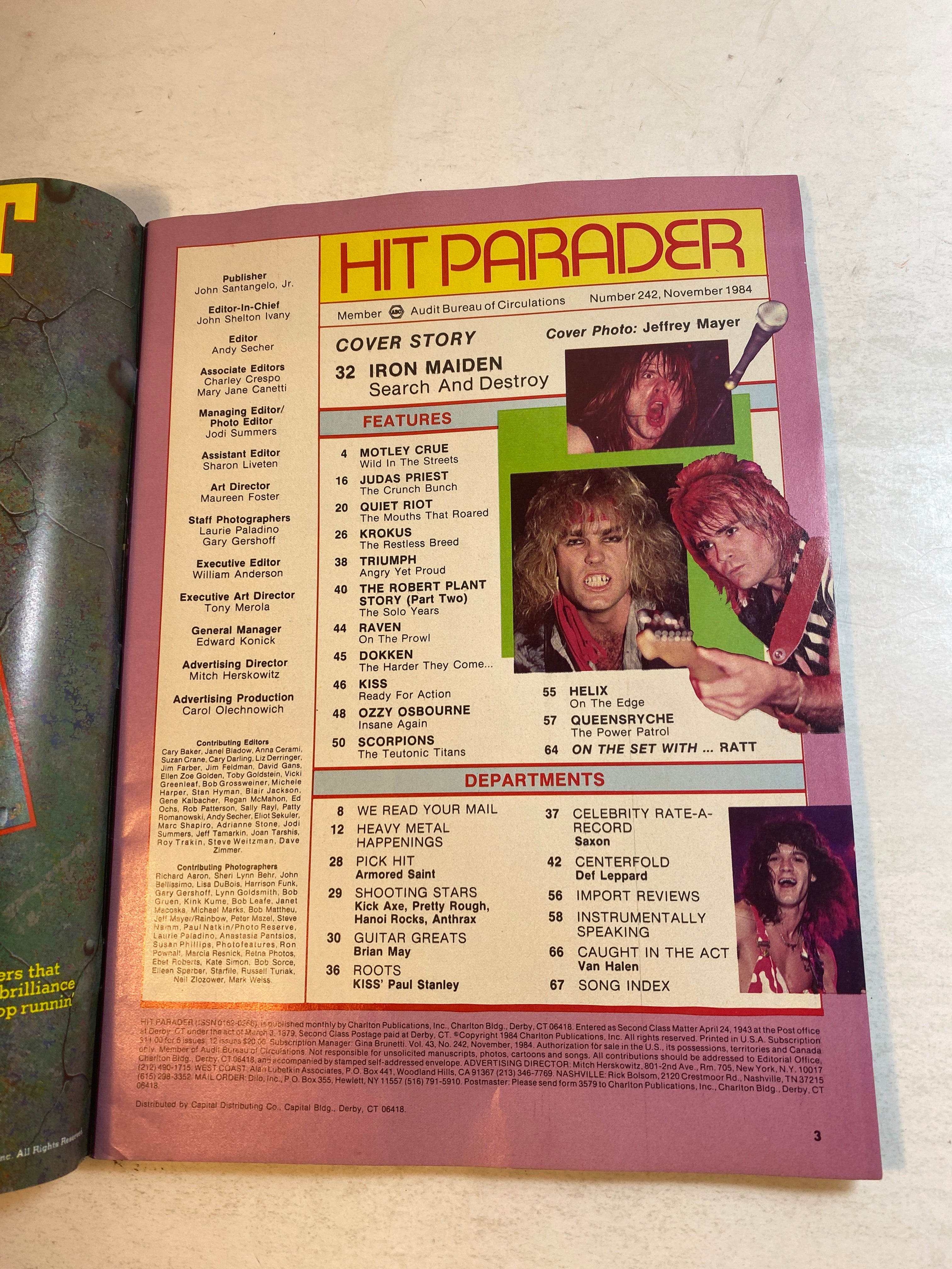 Hit Parader Magazine November 1984 Iron Maiden