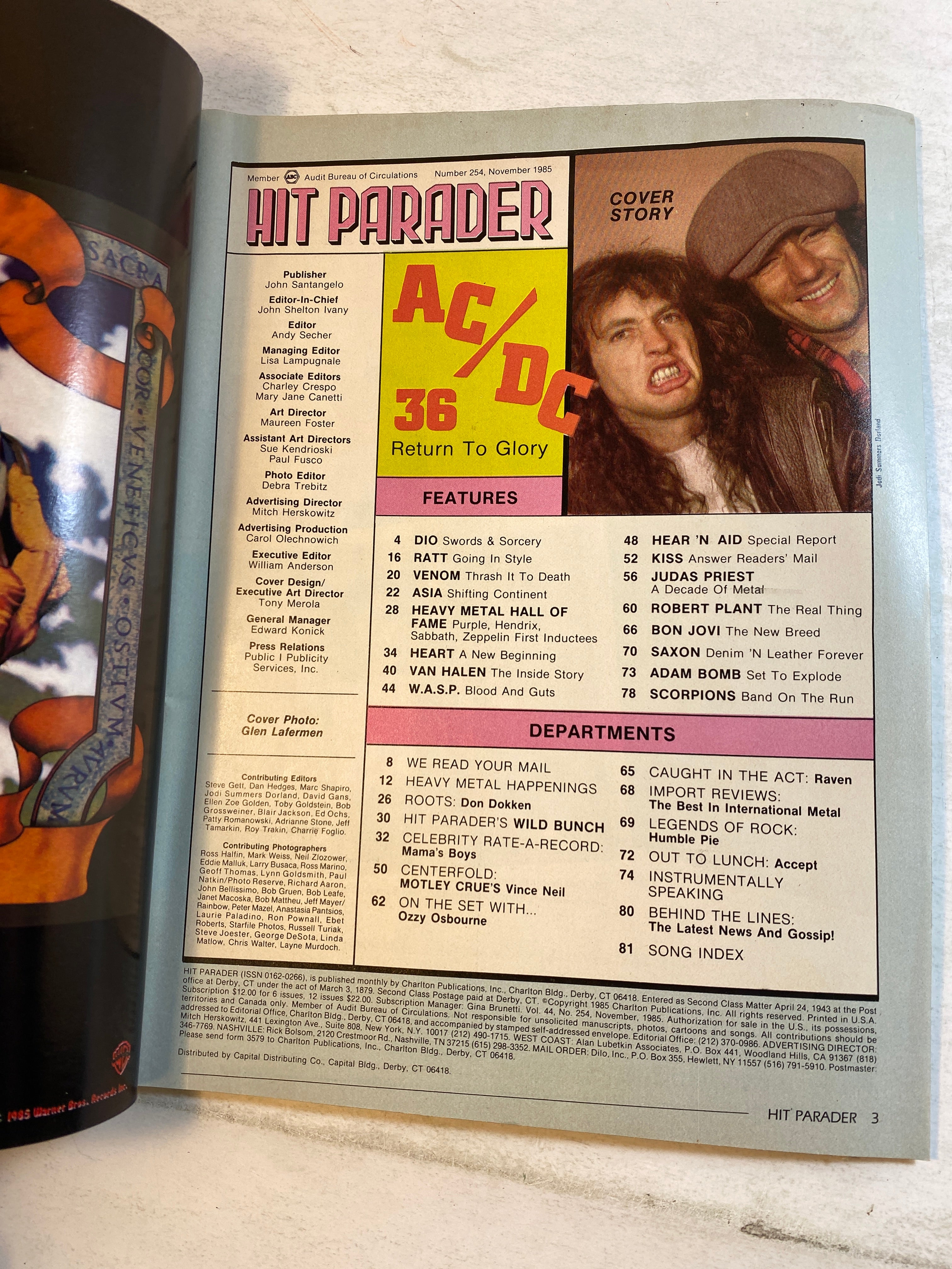 Hit Parader Magazine November 1985 AC/DC