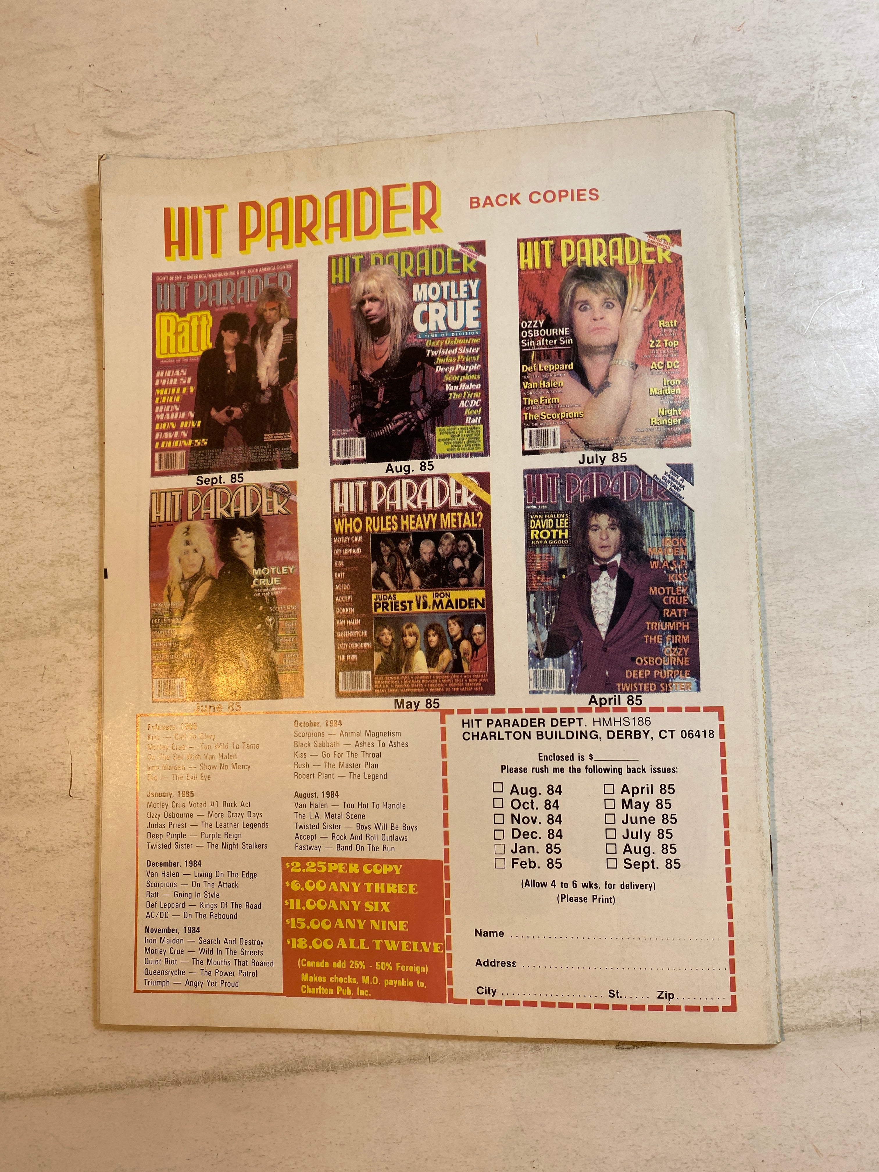 Hit Parader's Heavy Metal Hot Shots January 1986 Def Leppard Judas Priest Ratt
