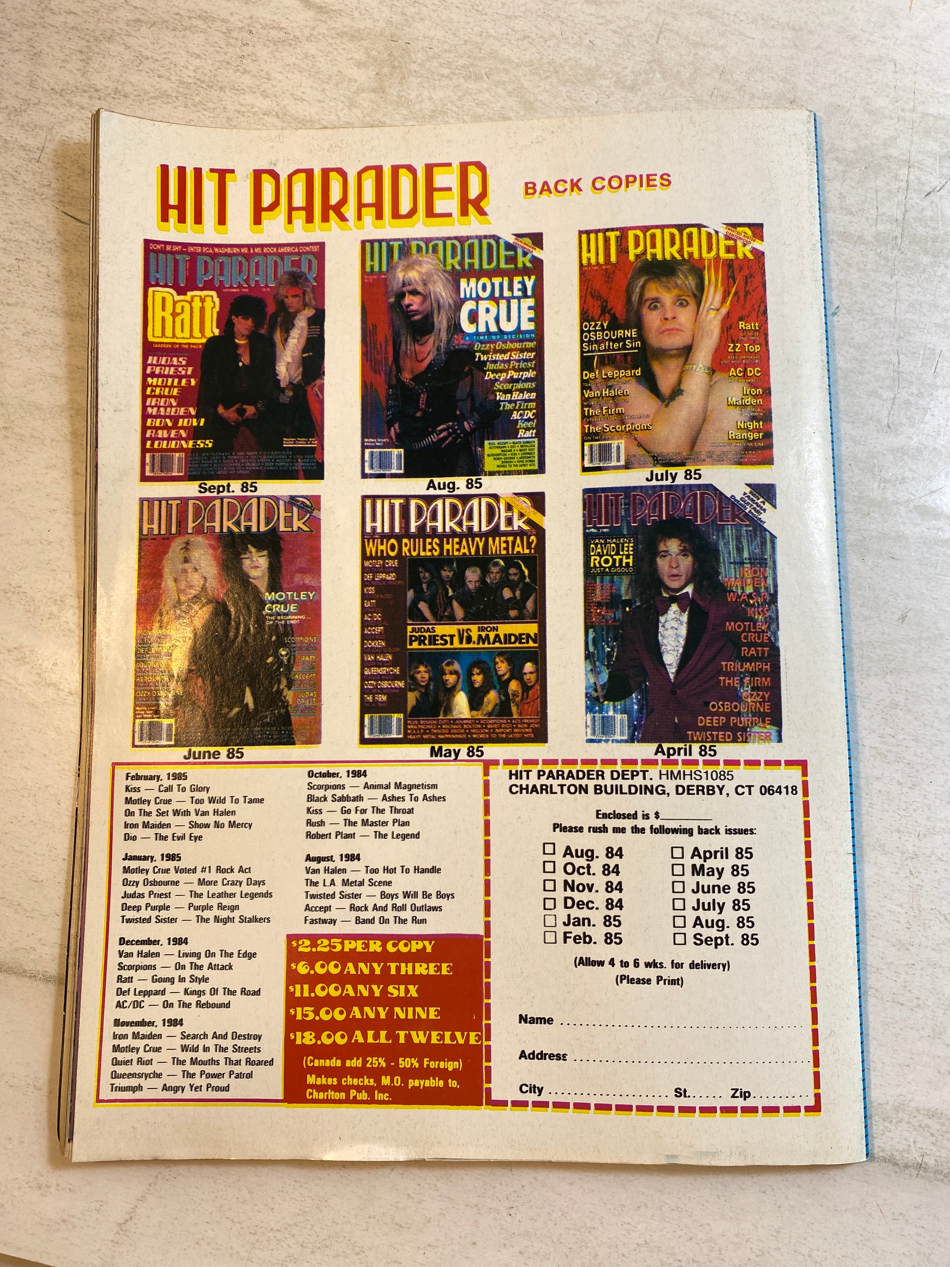 Hit Parader's Heavy Metal Hot Shots November 1985 Scorpions Ratt Ozzy