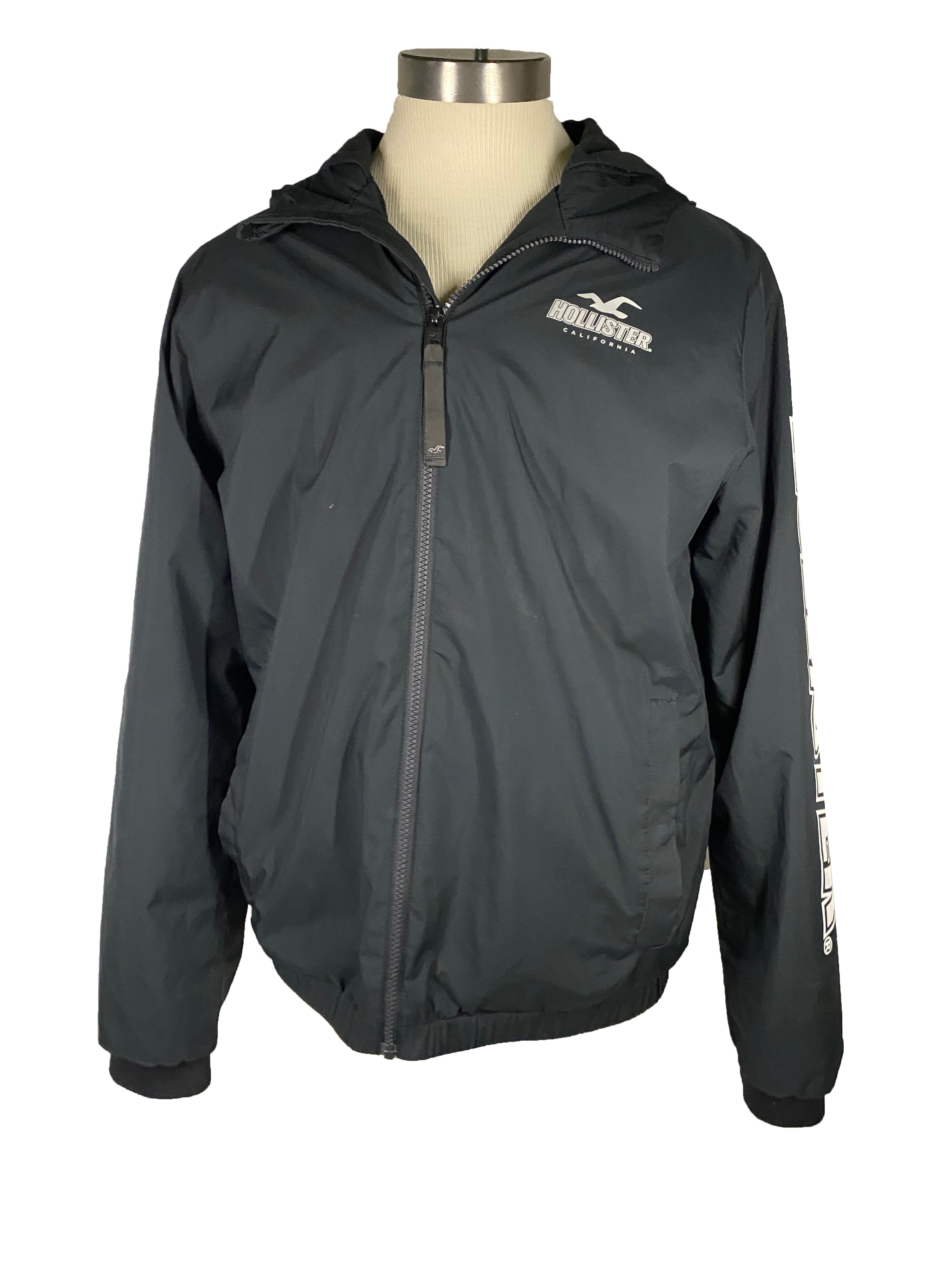 Hollister Black Full-Zip Fleece Lined Windbreaker Jacket Men's Size L