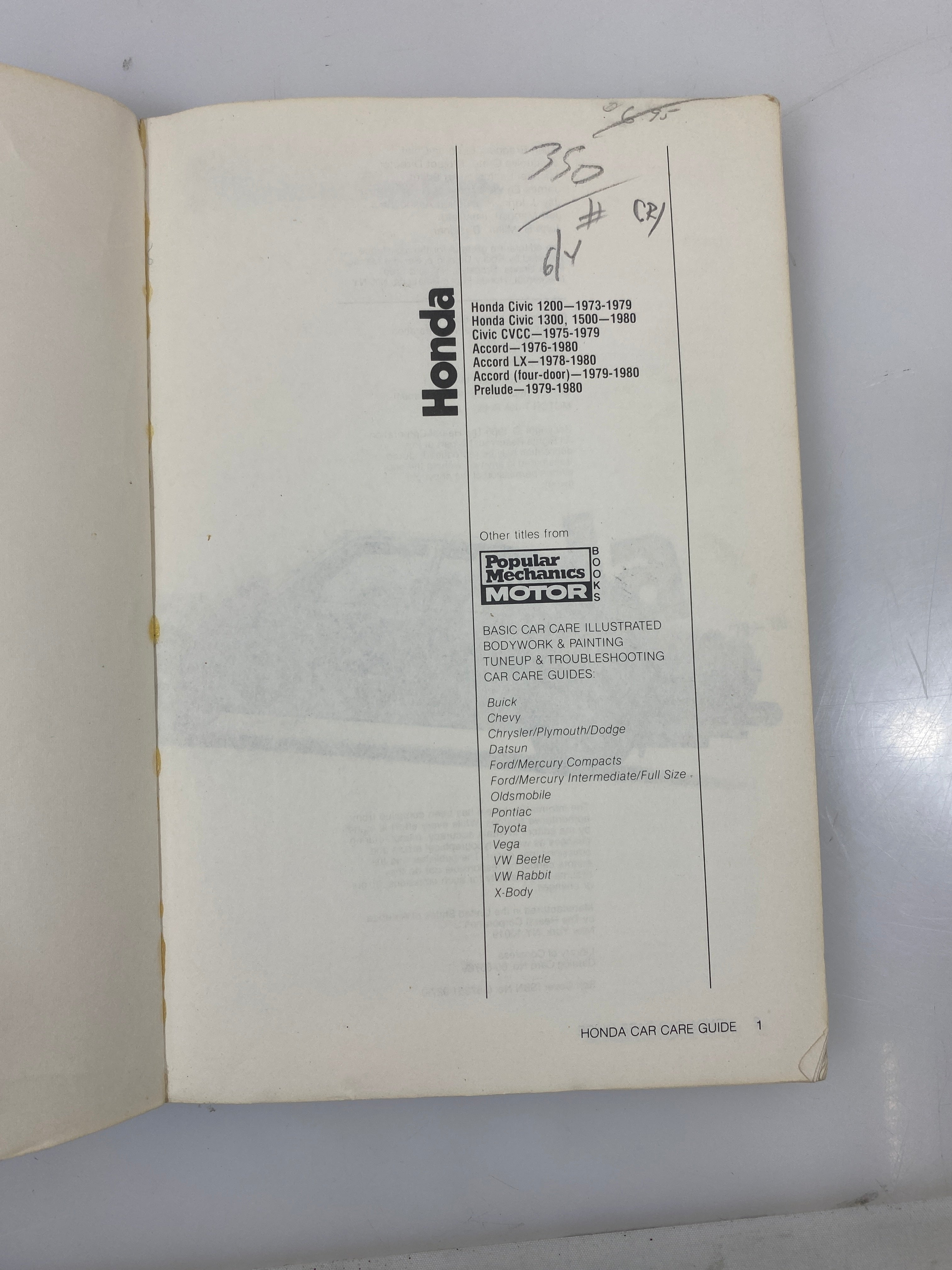 Honda Car Care Guide 1980 SC