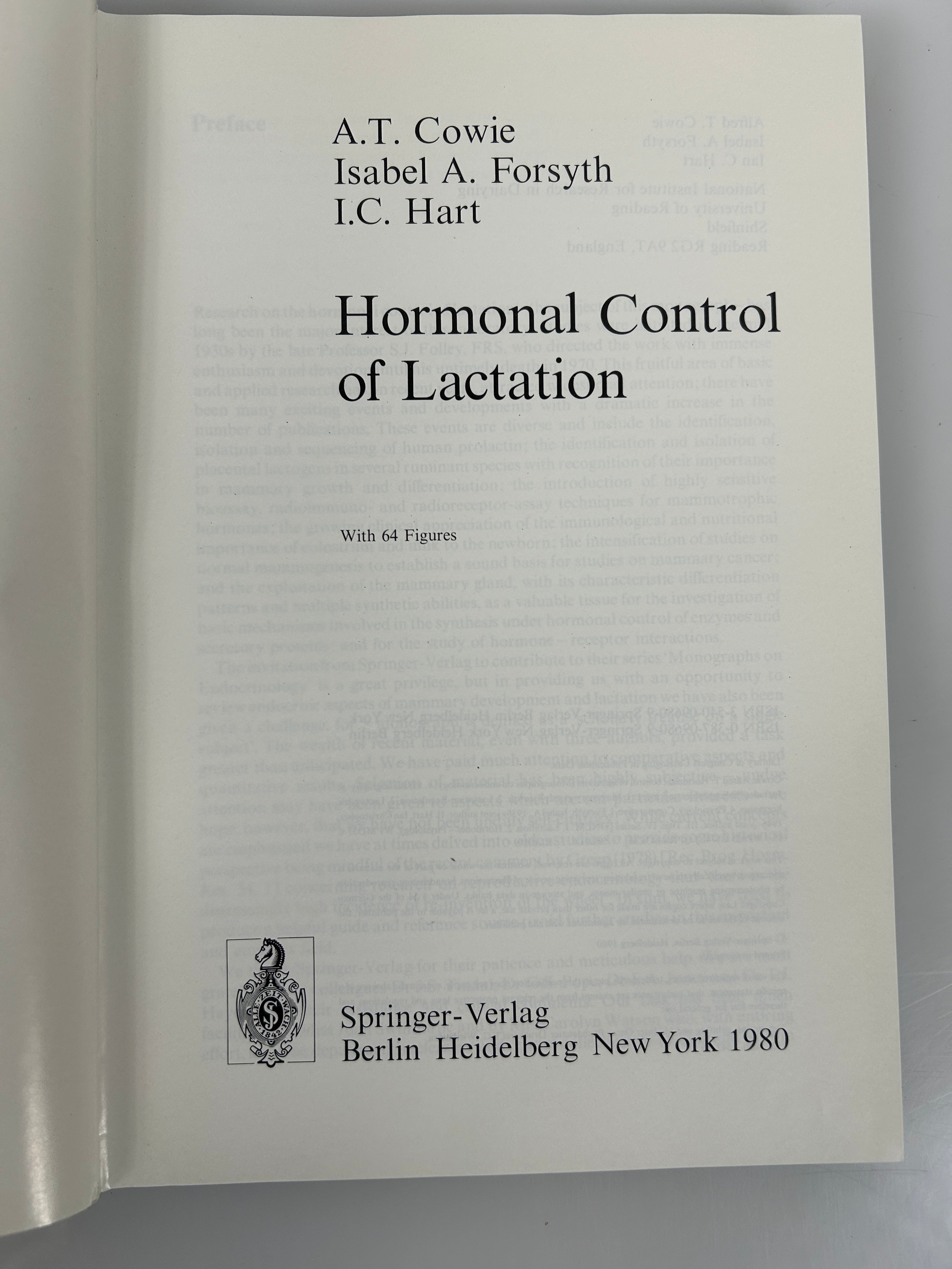 Hormonal Control Of Lactation Cowie Endocrinology Milk Dairy Mammary 1980 HC