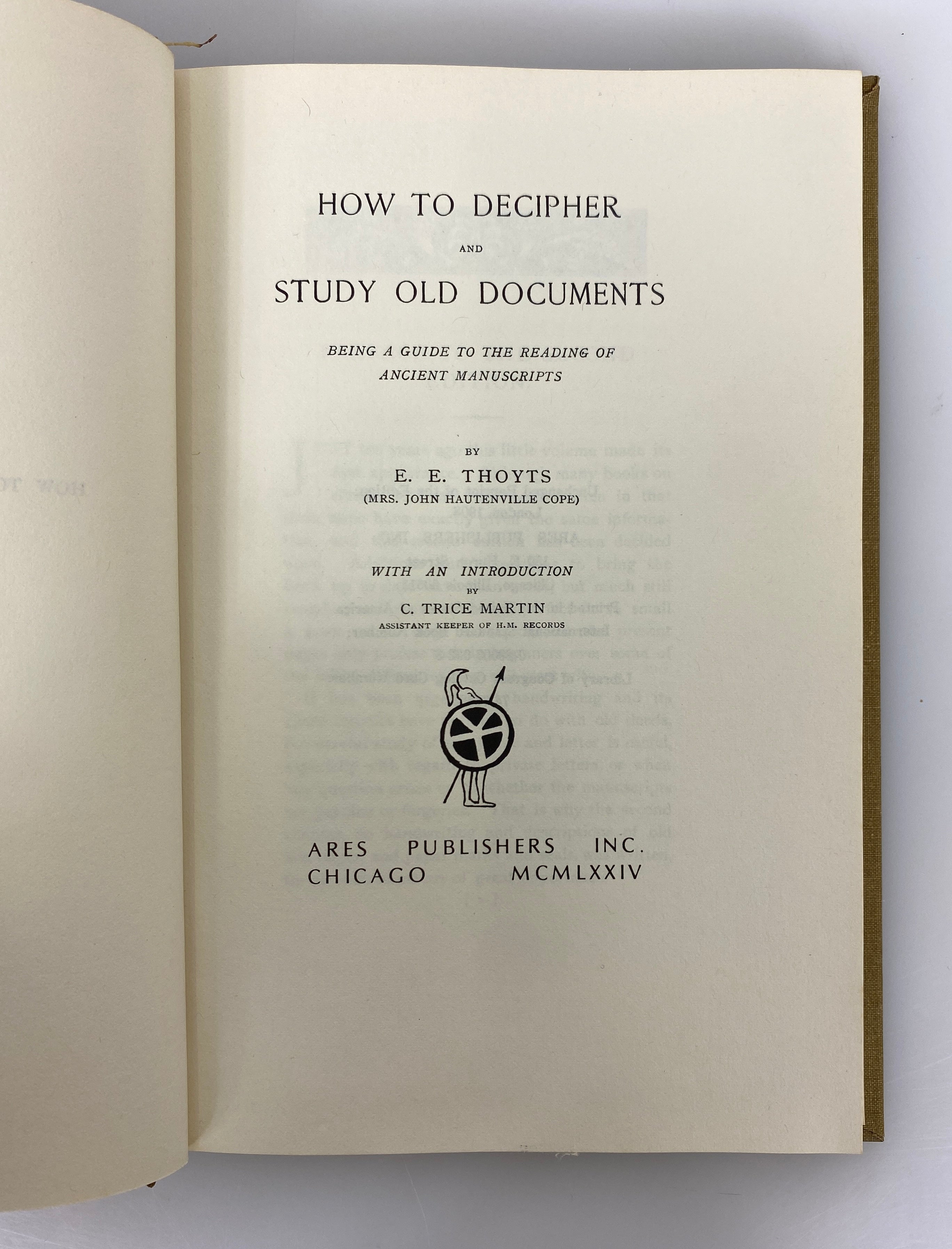 How to Decipher and Study Old Documents by Thoyts 1974 Classic Reprint HC