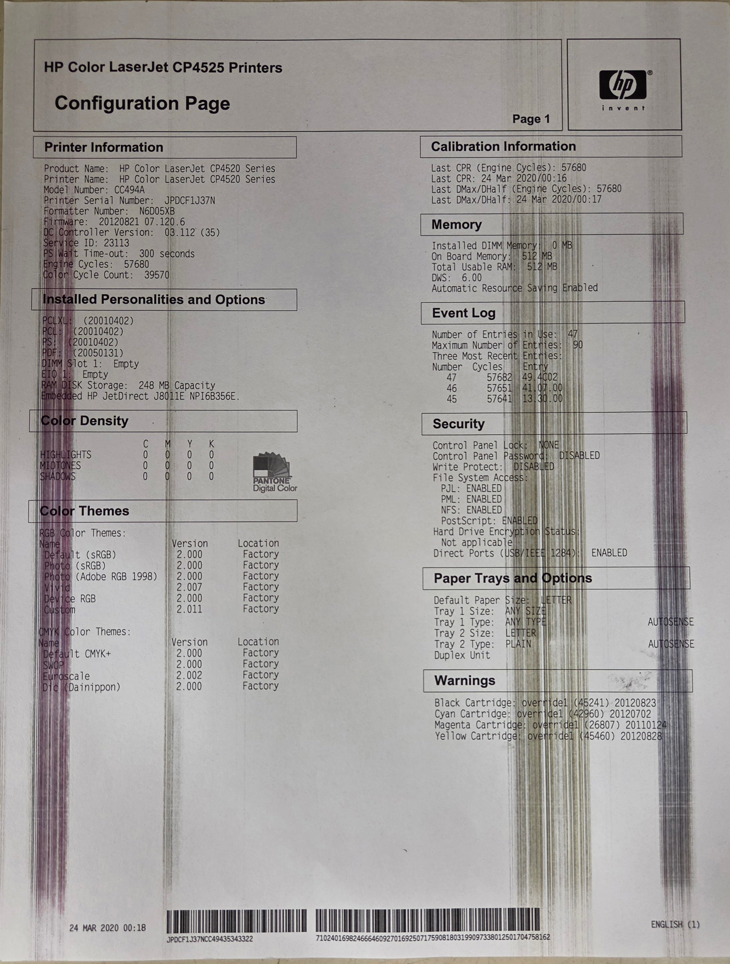 HP Color LaserJet CP4525 Printer *Print Issues*