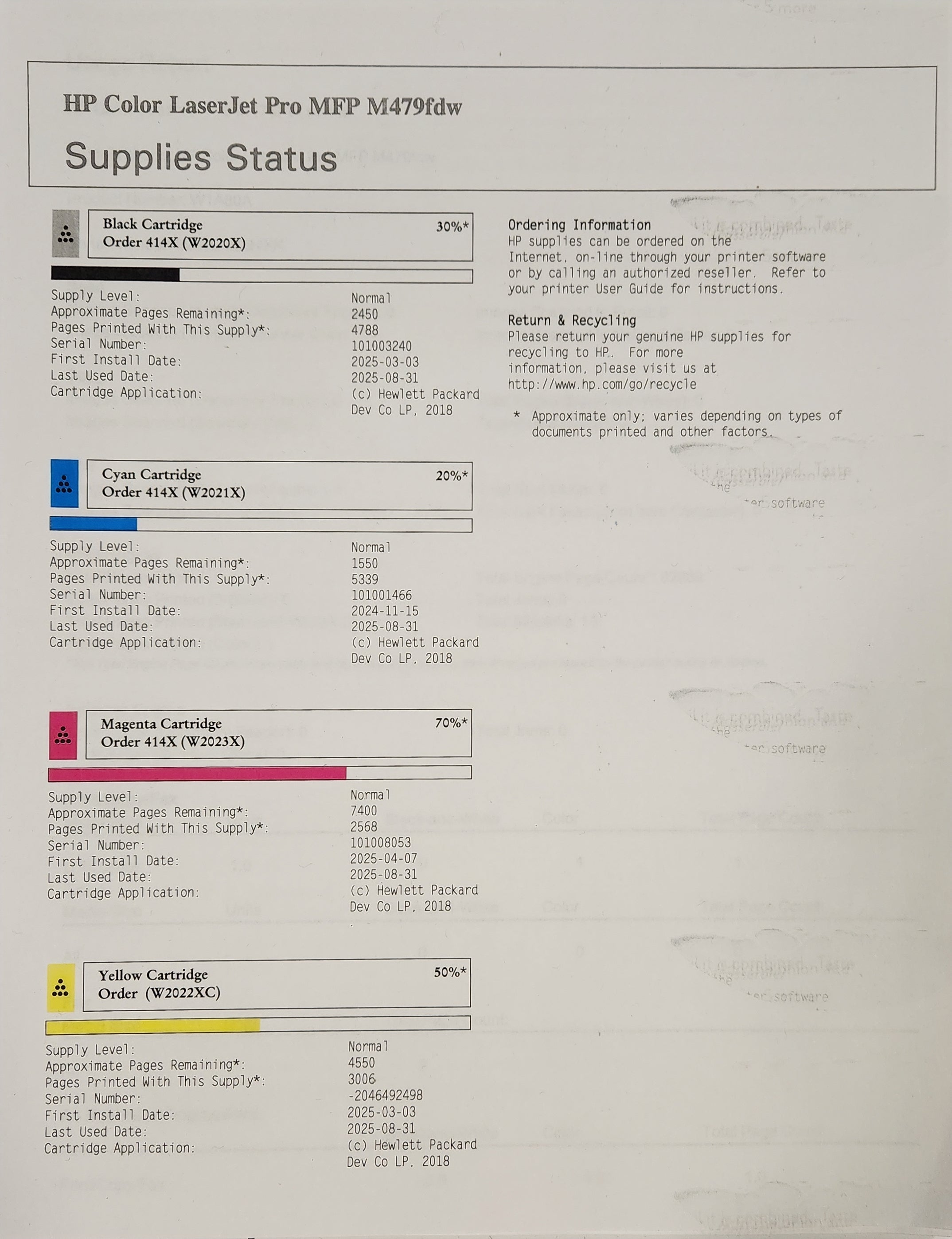HP Color LaserJet Pro MFP M479fdw Laser Printer *Print Marks*