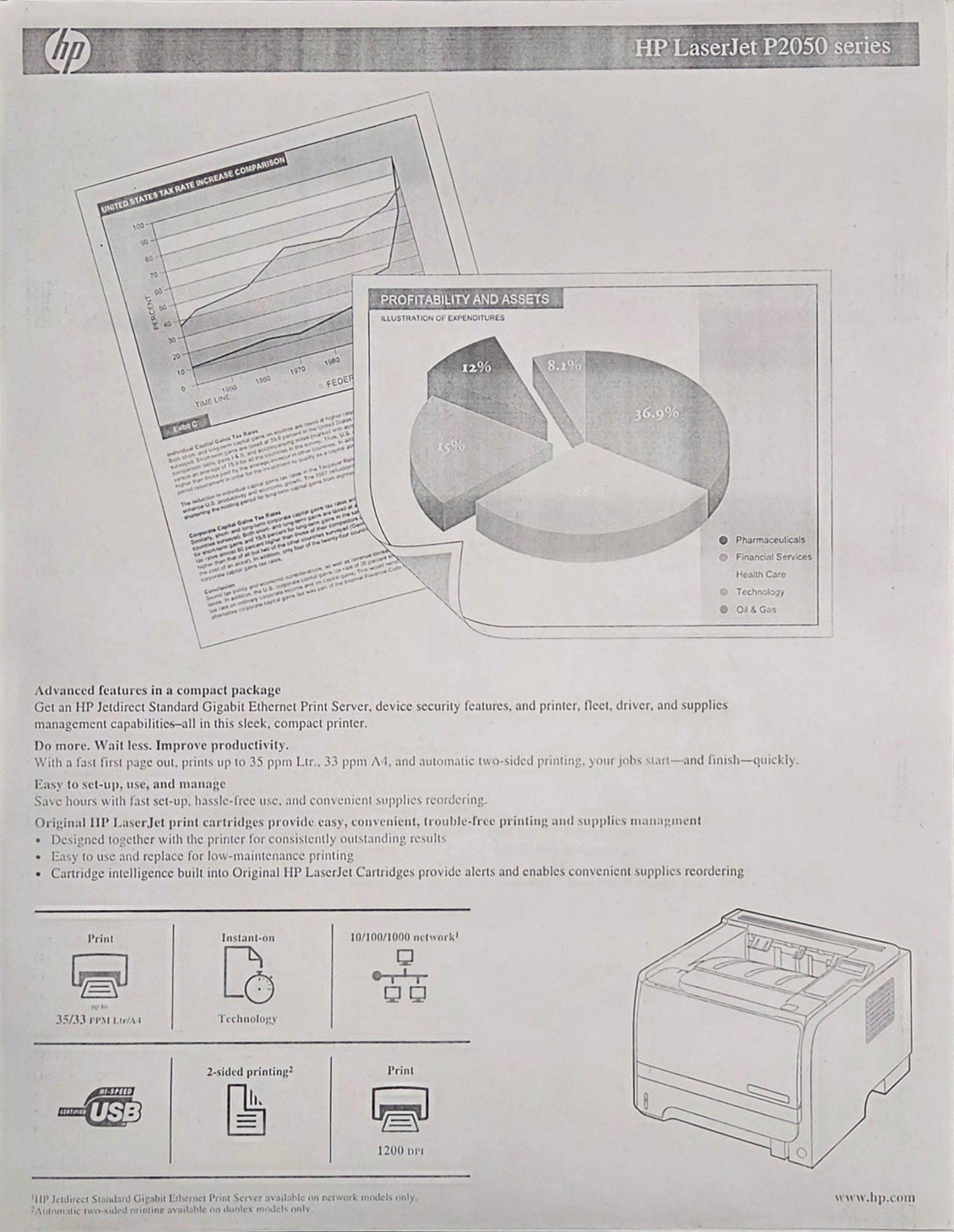 HP LaserJet P2055dn Printer with Extra Tray *Faded Prints*