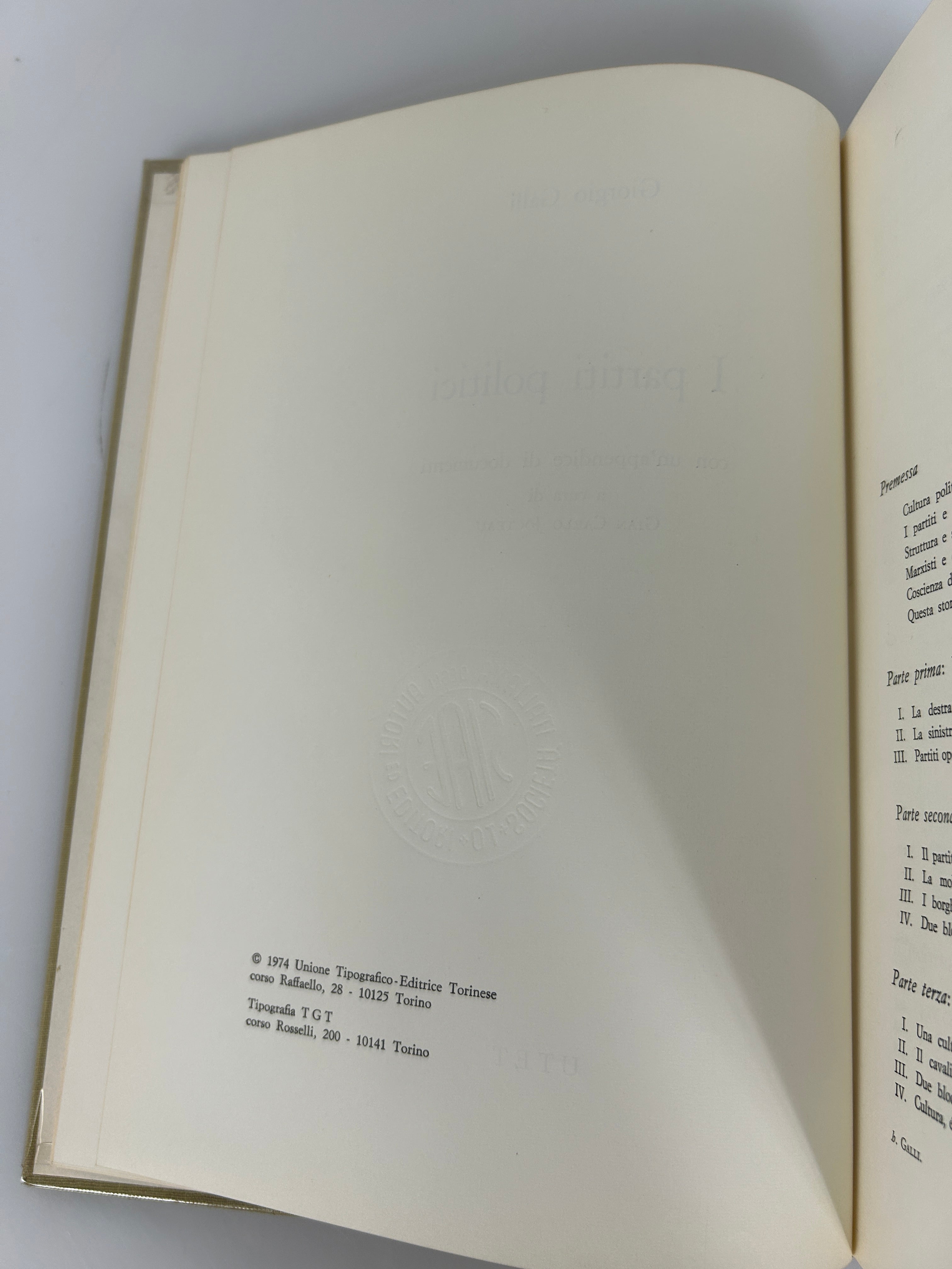 I Partiti Politici (Political Parties) Georgio Galli 1974 in Italian Vintage HC