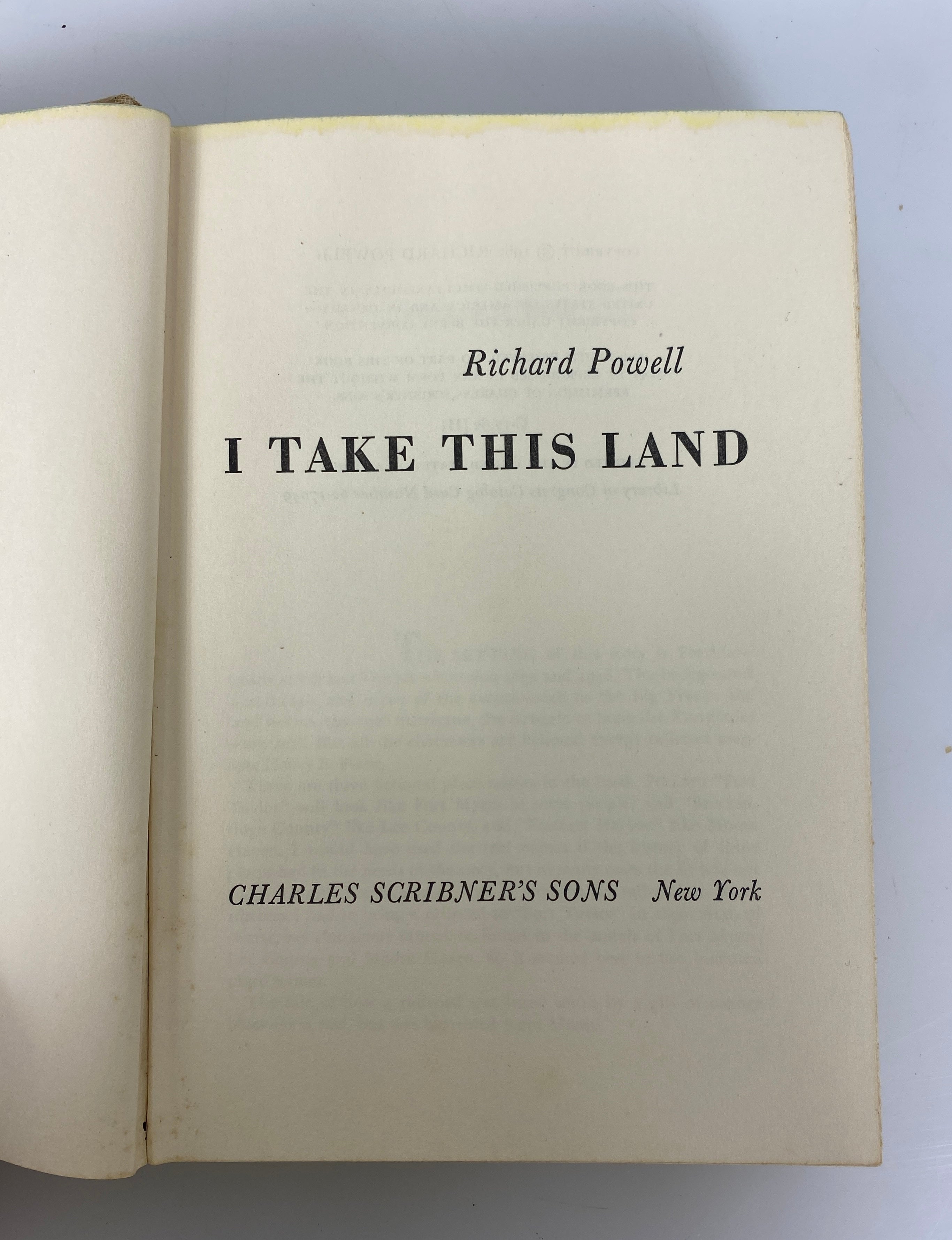 I Take This Land by Richard Powell 1962 Vintage HC DJ