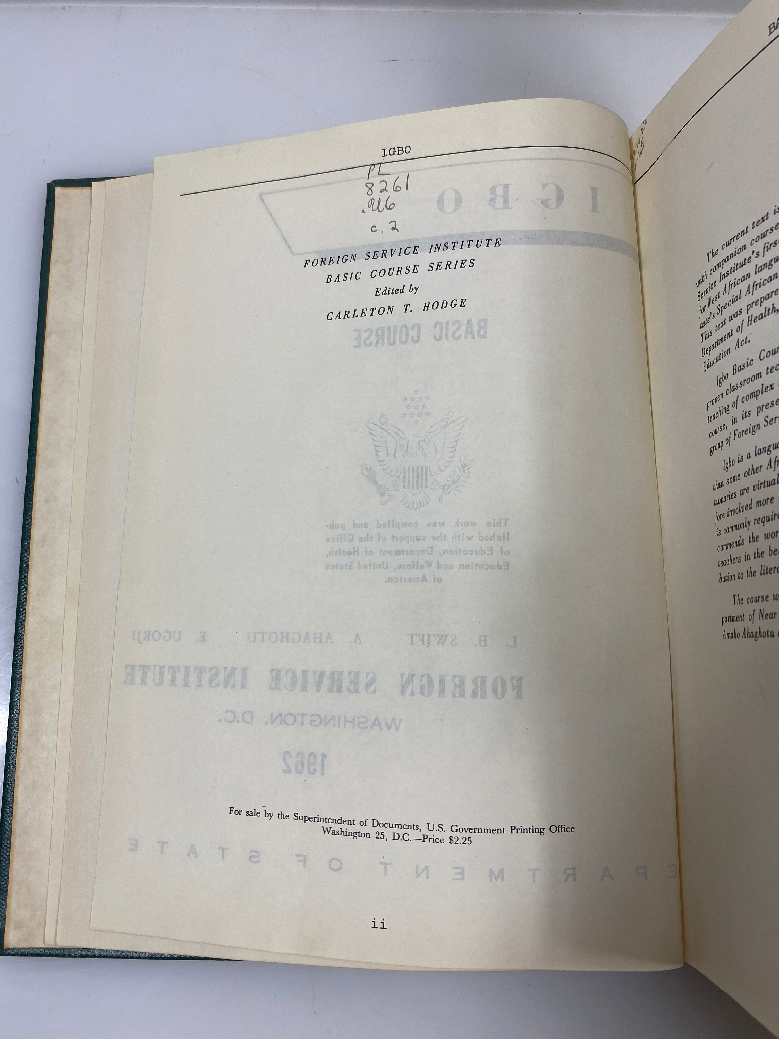 Igbo Basic Course Foreign Service Institute Ex-library 1962 HC