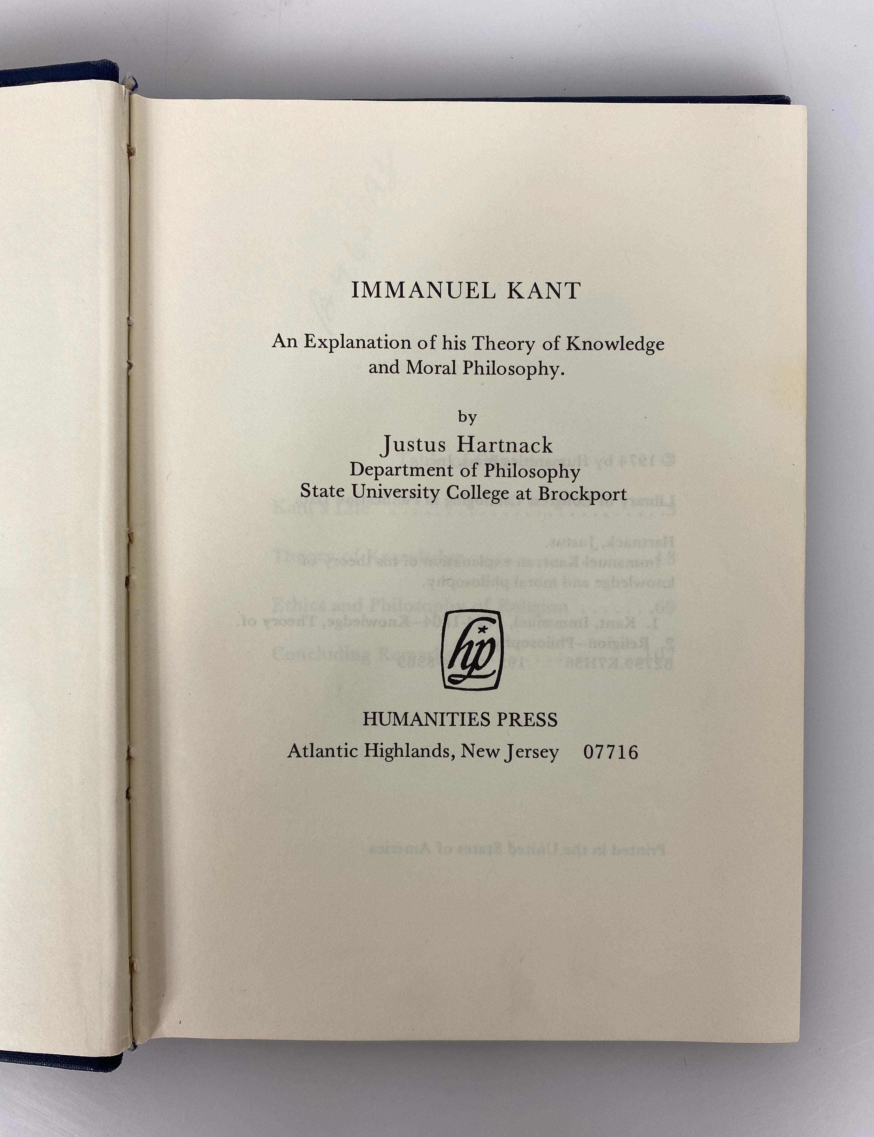 Immanuel Kant Knowledge & Moral Philosophy by Justus Hartnack 1974 Ex-Library HC
