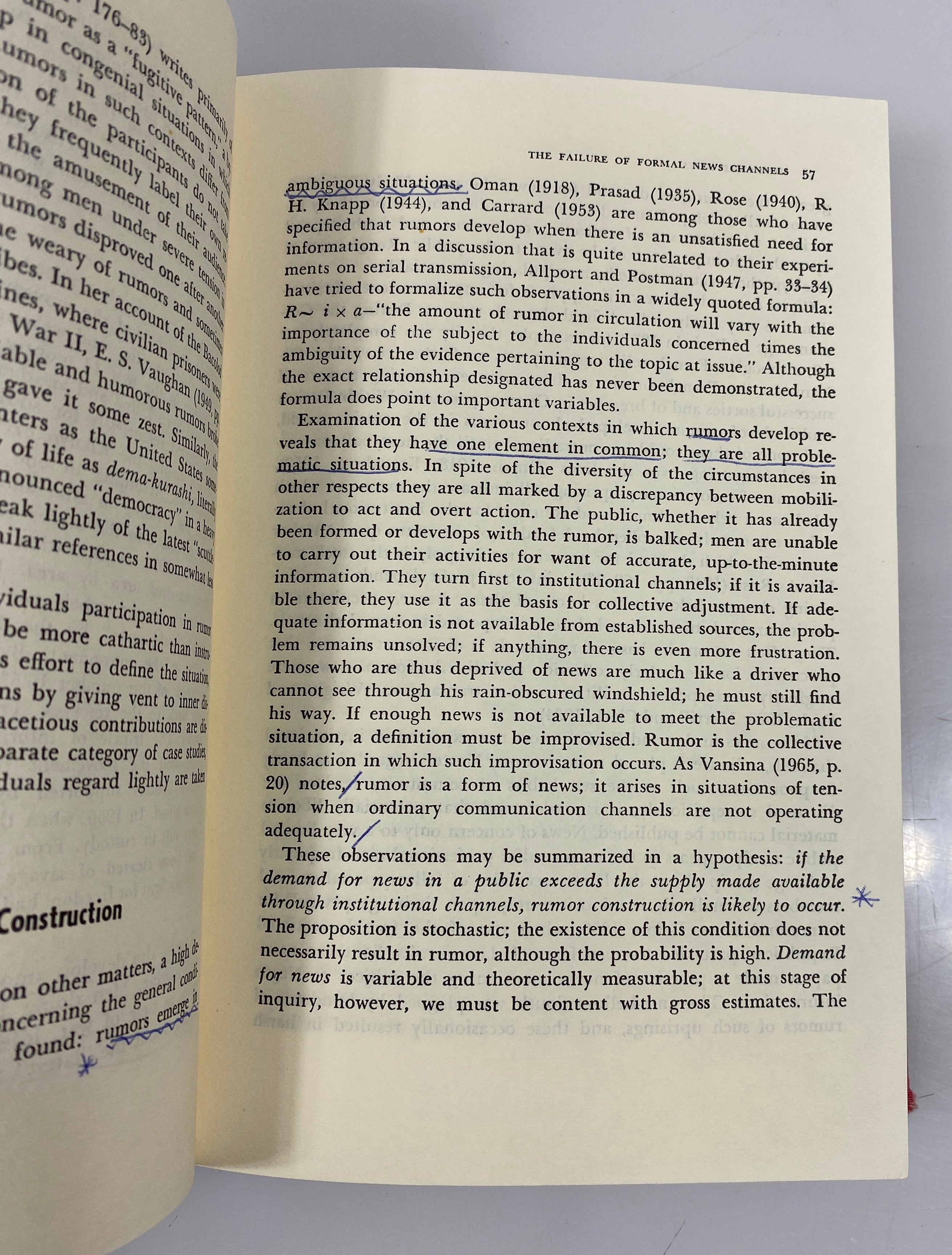 Improvised News by Tamotsu Shibutani 1966 1st Print. Ex-Library HC