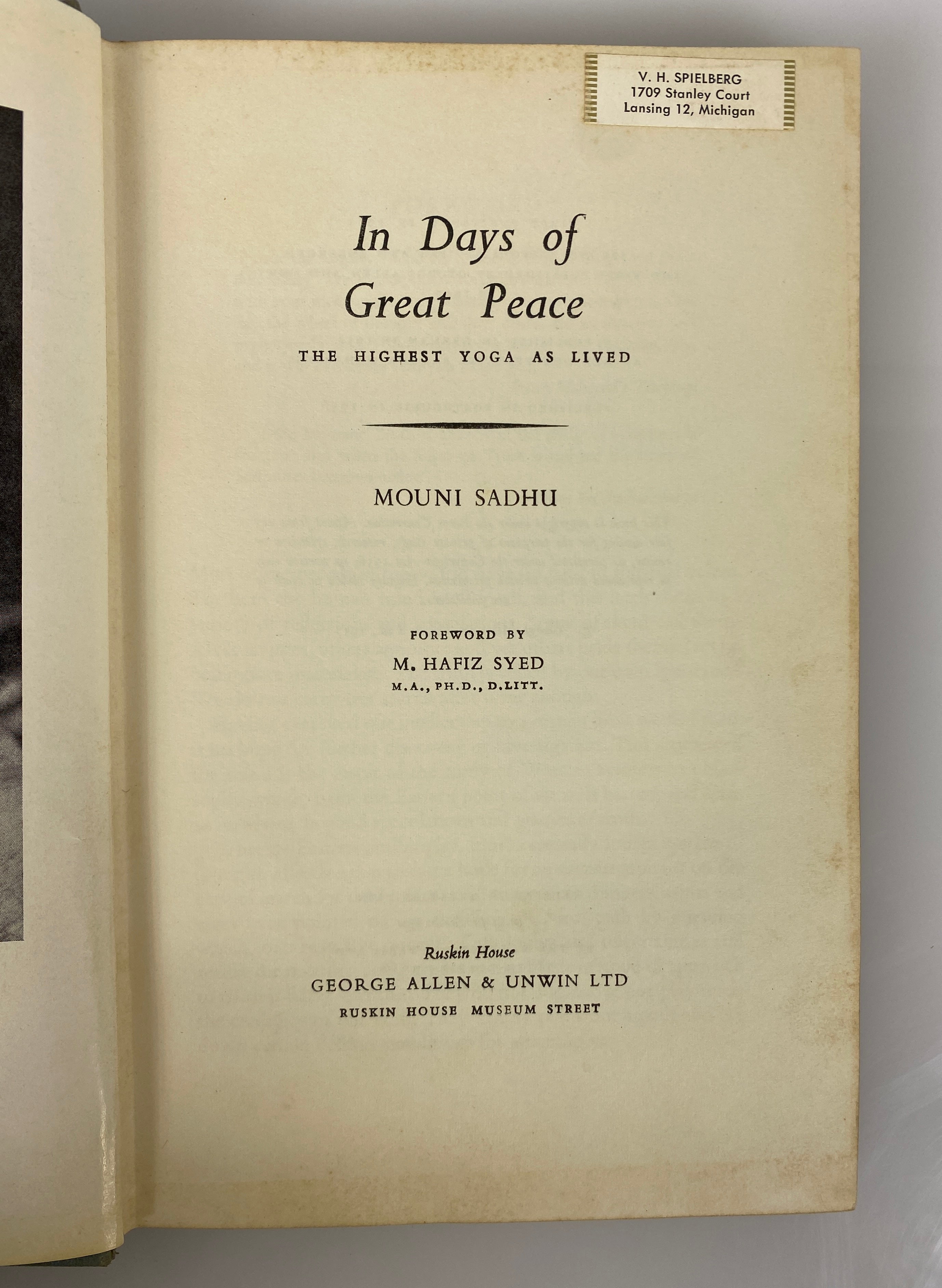 In Days of Great Peace Mouni Sadhu 1957 Second Edition Vintage HC DJ