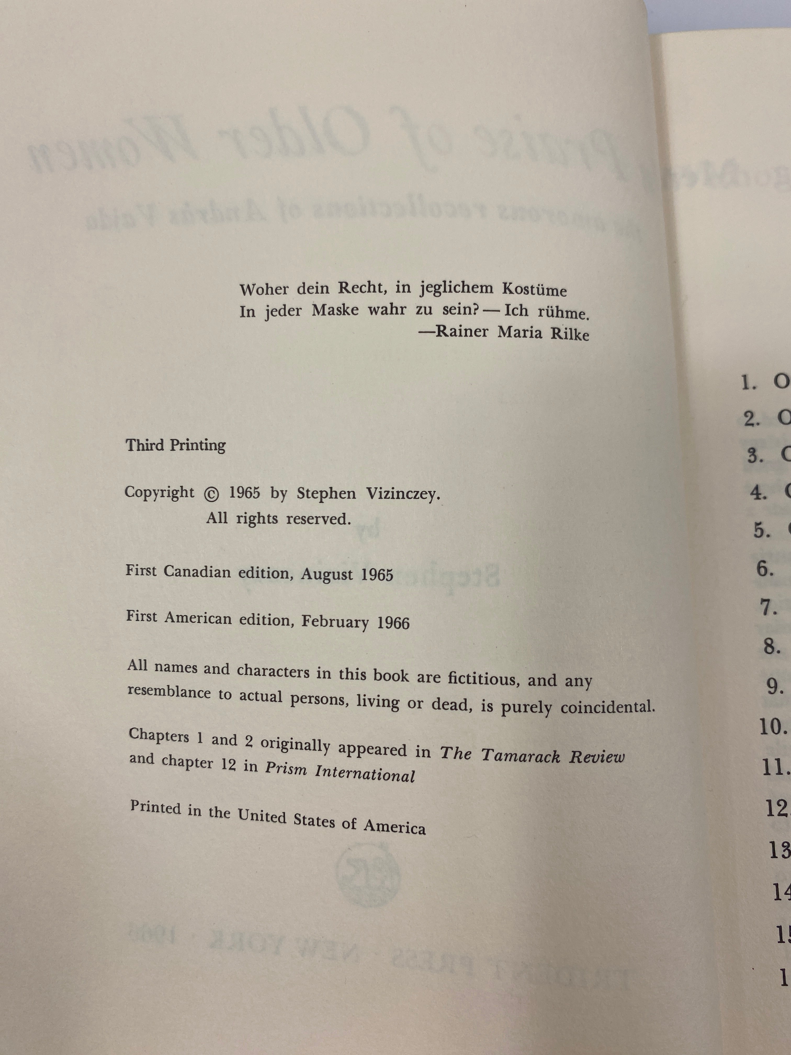 In Praise of Older Women by Vizinczey Trident Press 1966 HCDJ