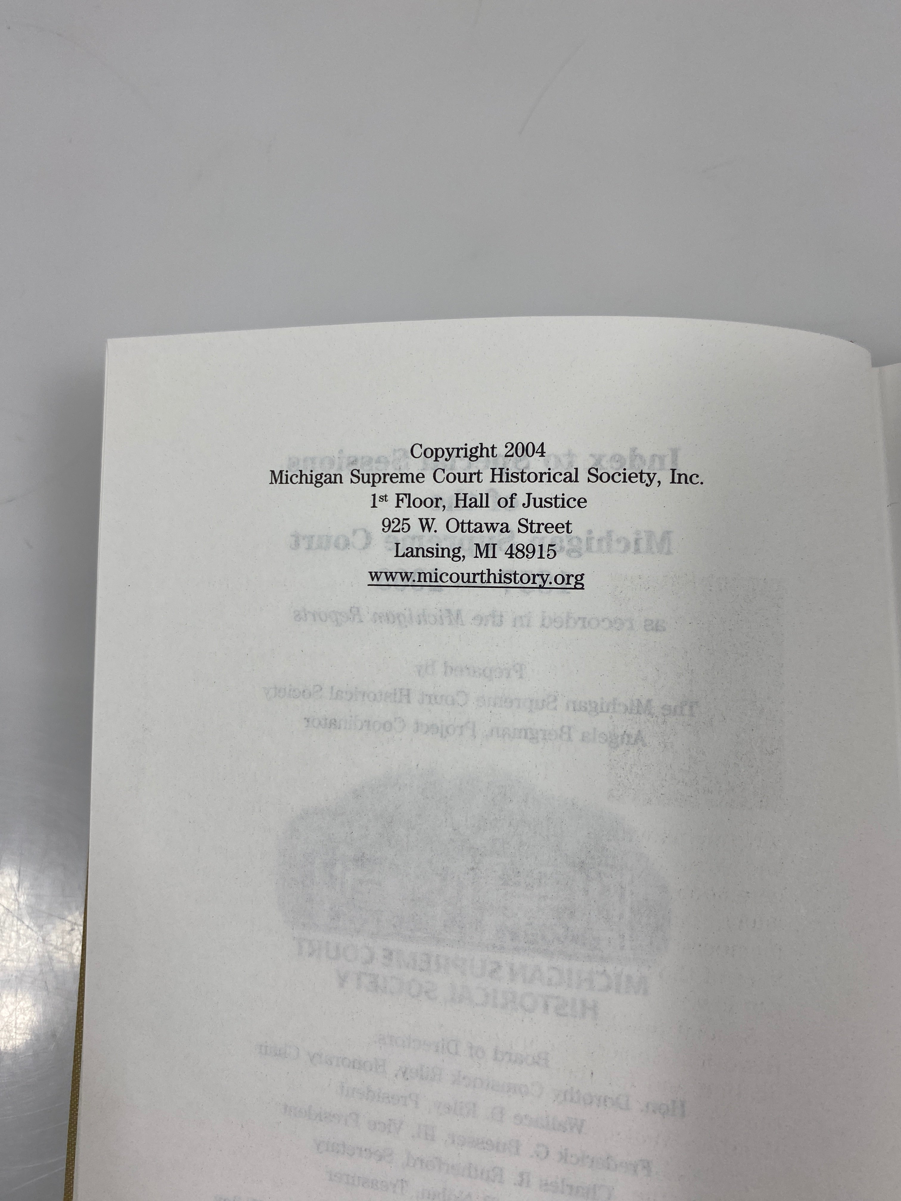 Index to Special Sessions of the Michigan Supreme Court 2004 HC