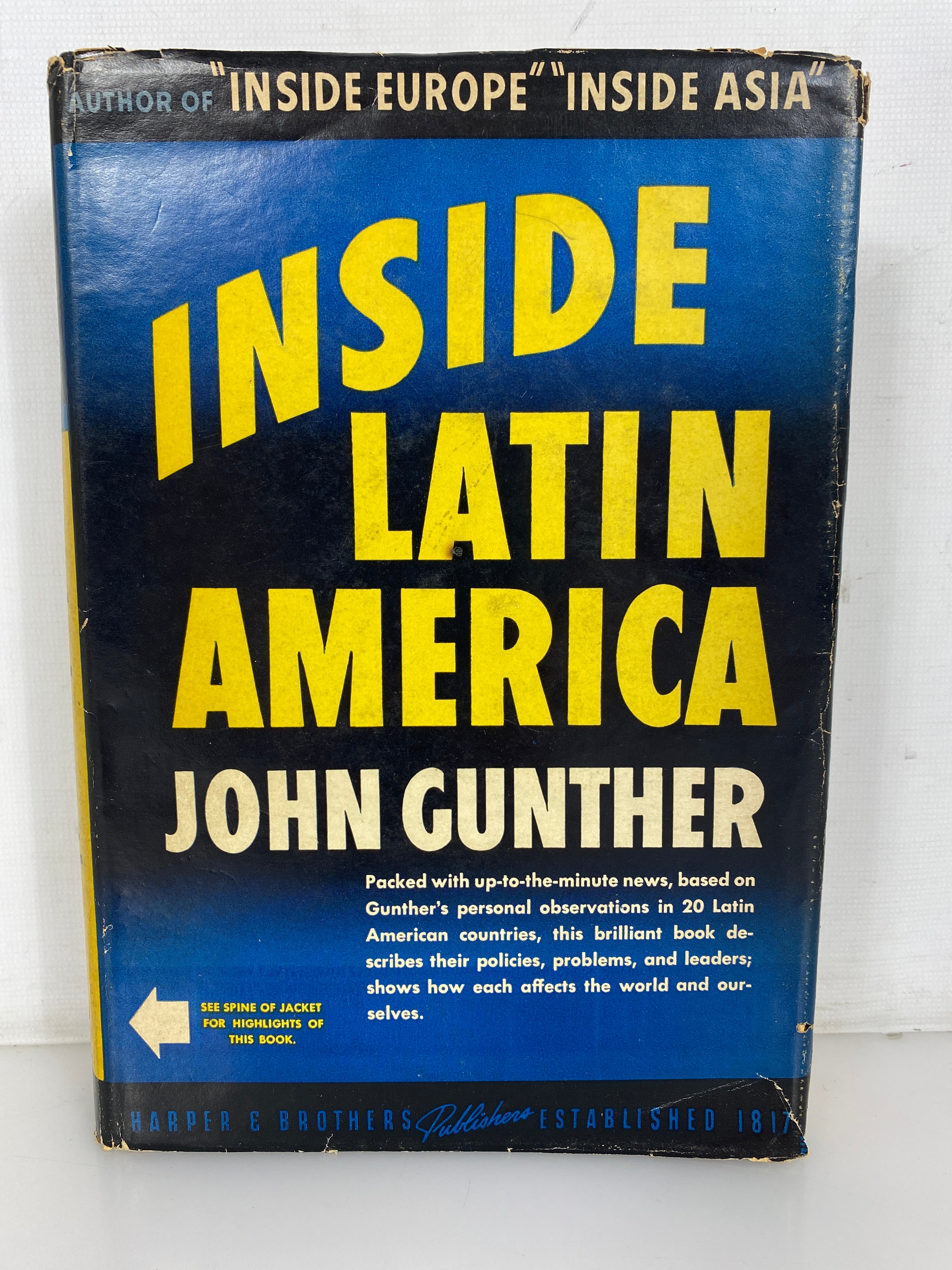 Inside Latin America by John Gunther 1941 Vintage HC DJ
