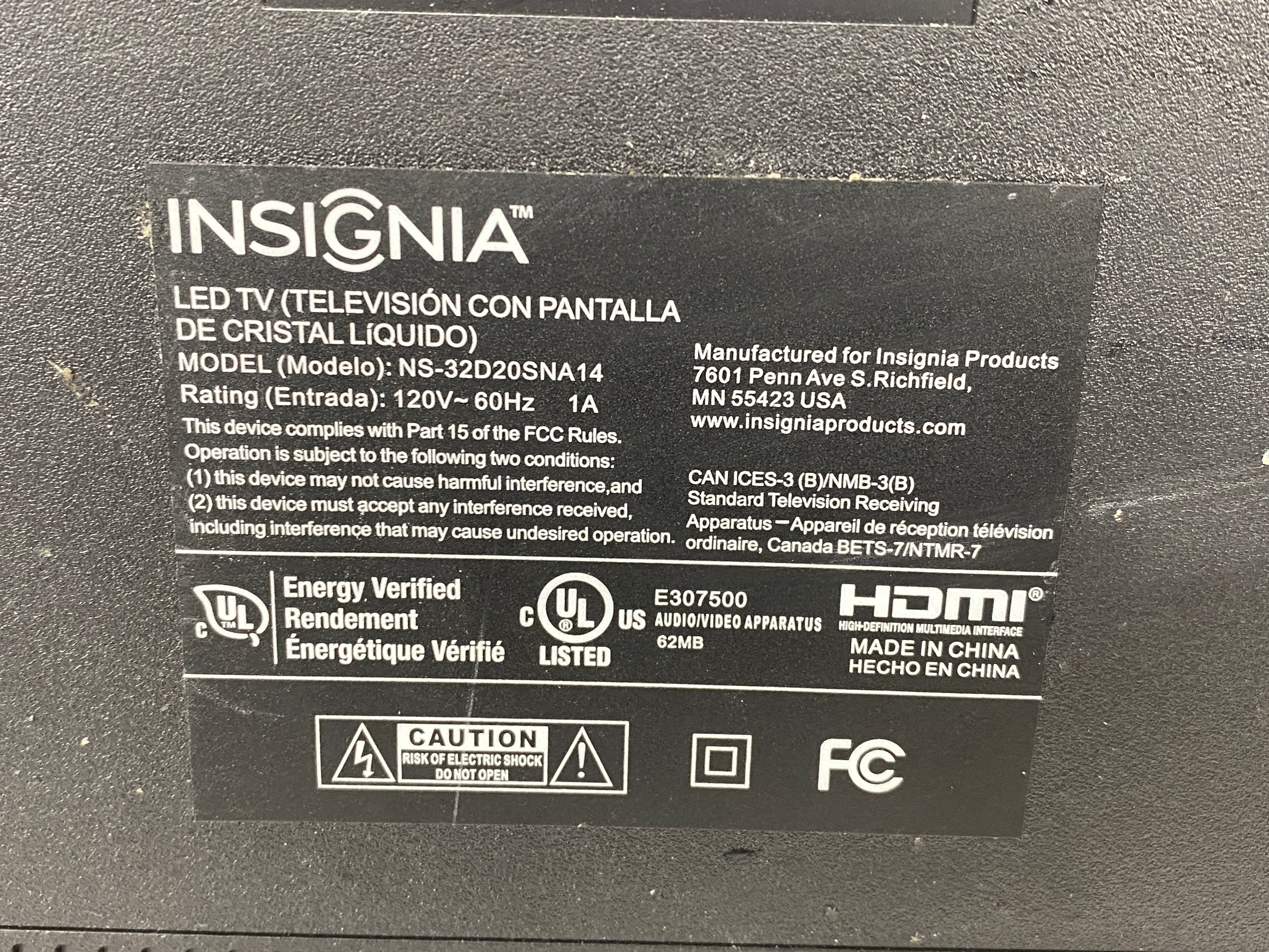 Insignia NS-32D20SNA14 32" LED HD TV