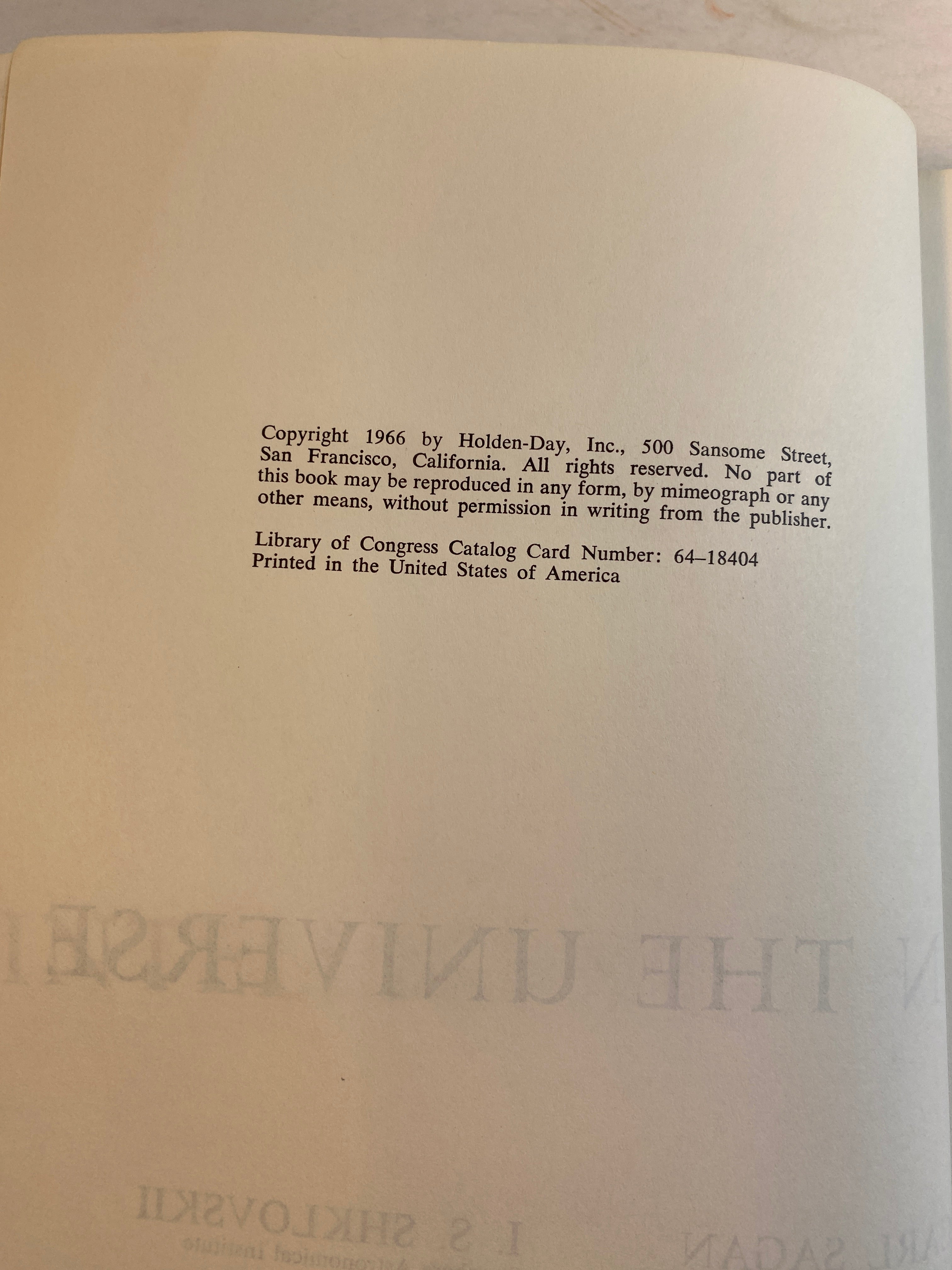 Intelligent Life in the Universe Carl Sagan IS Shklovskii SC 1966