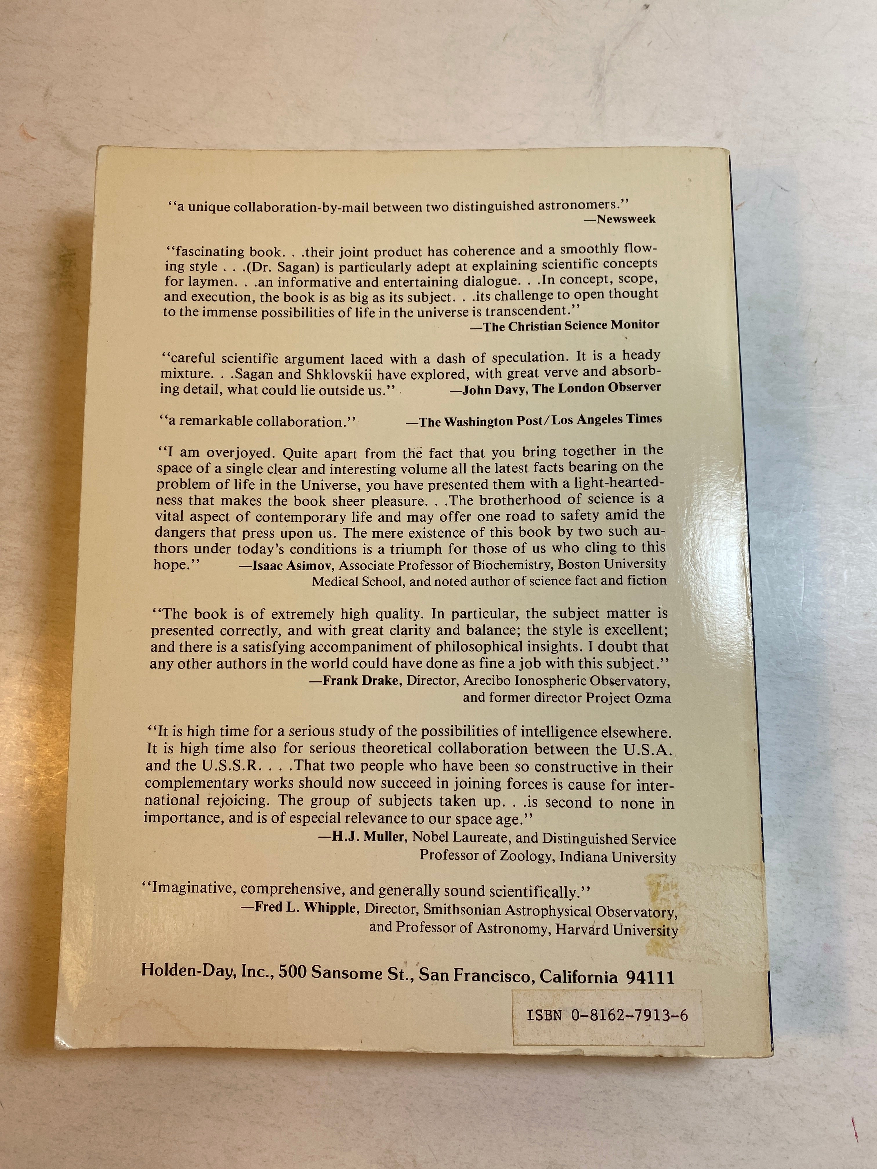 Intelligent Life in the Universe Carl Sagan IS Shklovskii SC 1966