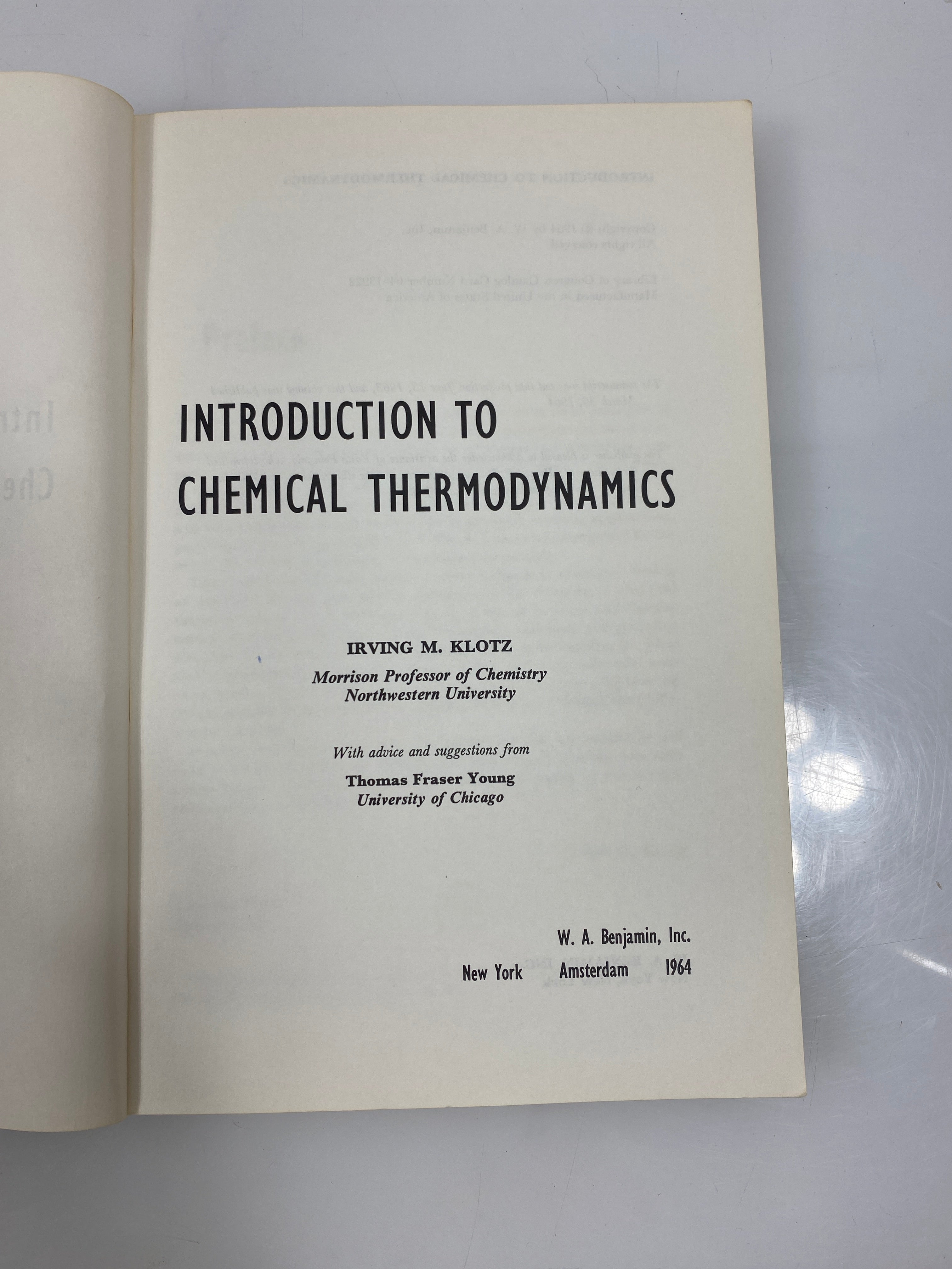 Introduction to Chemical Thermodynamics by Klotz 1964 SC