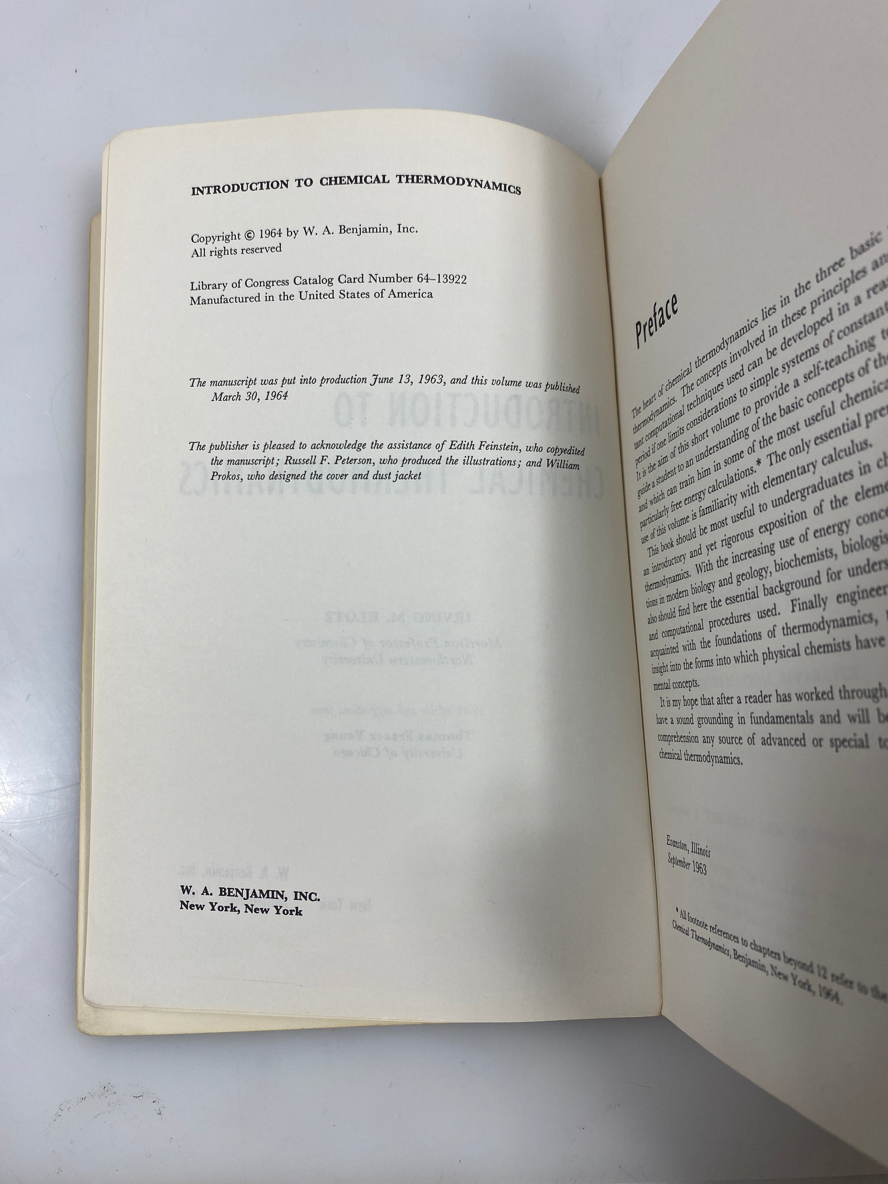 Introduction to Chemical Thermodynamics by Klotz 1964 SC