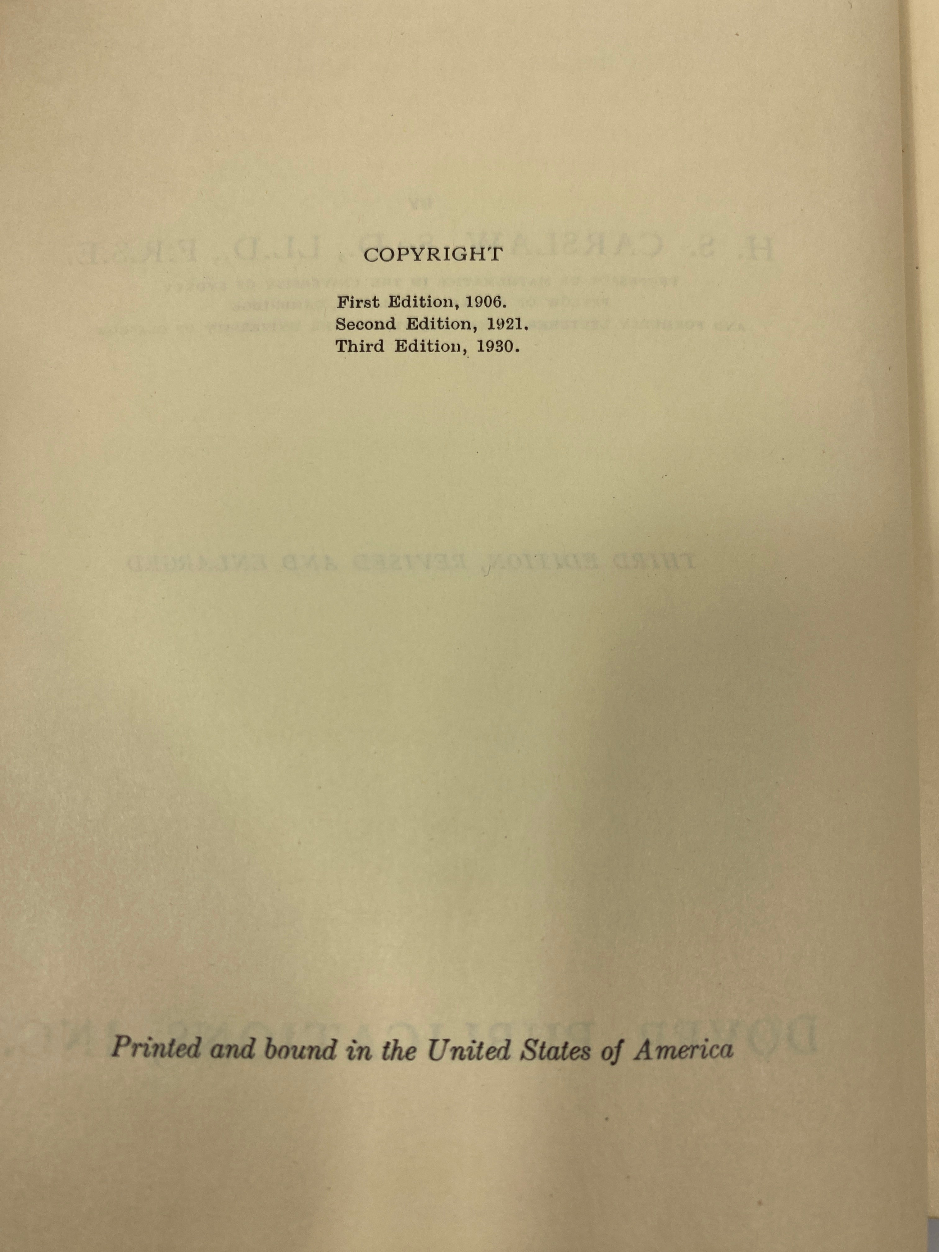 Introduction to the Theory of Fourier's Series and Integrals by Carslaw 1930 SC