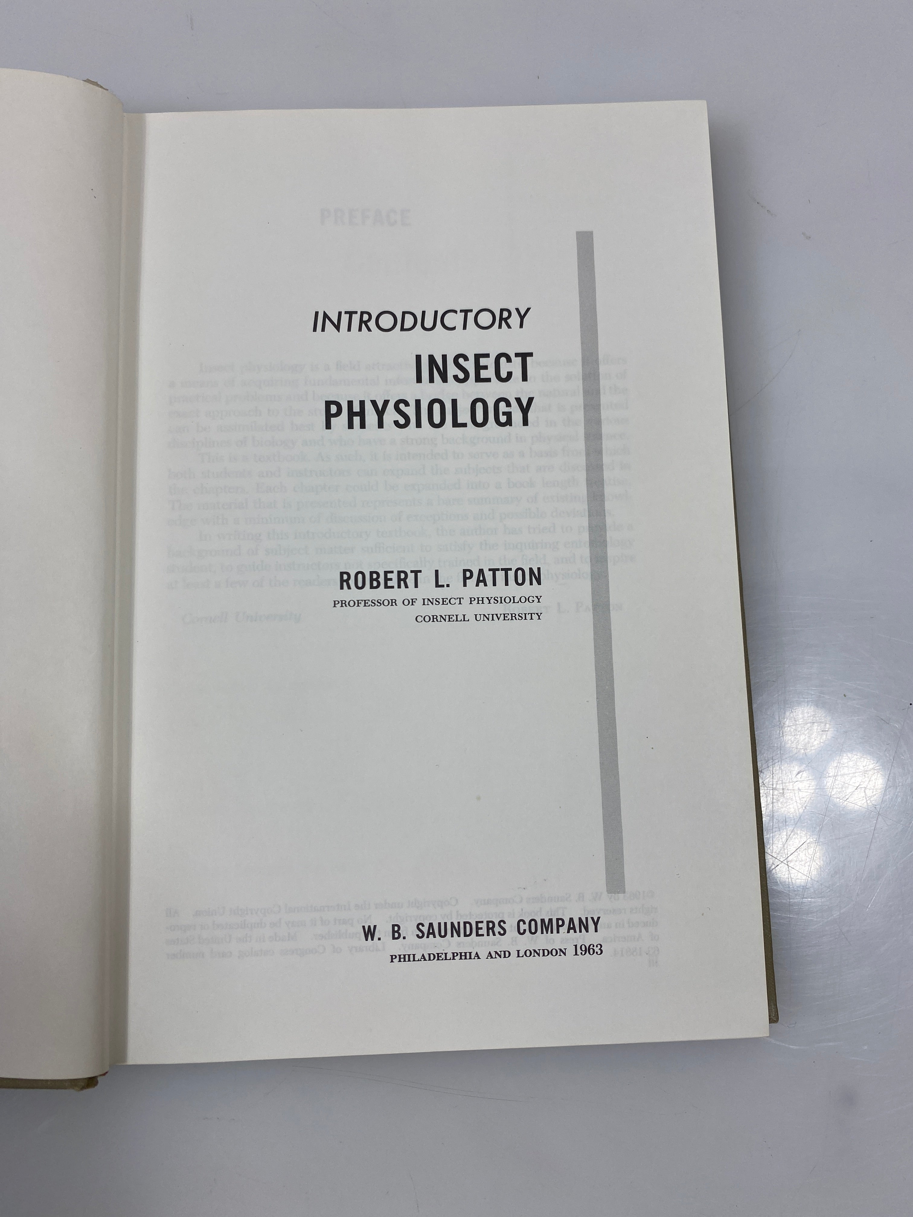 Introductory Insect Physiology by Patton 1963 HC