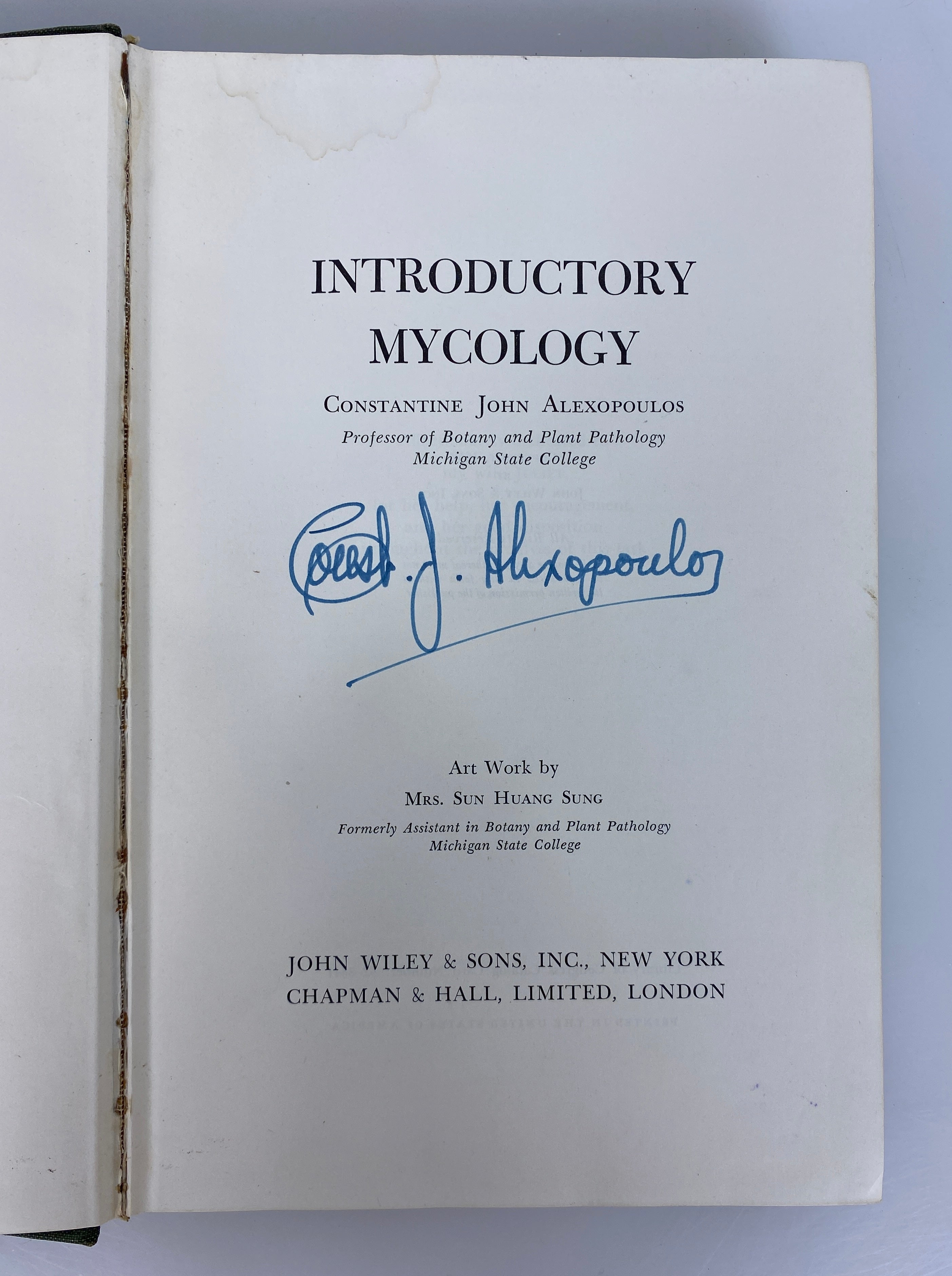 Introductory Mycology by Constantine Alexopoulos 1952 Signed 1st Edition HC