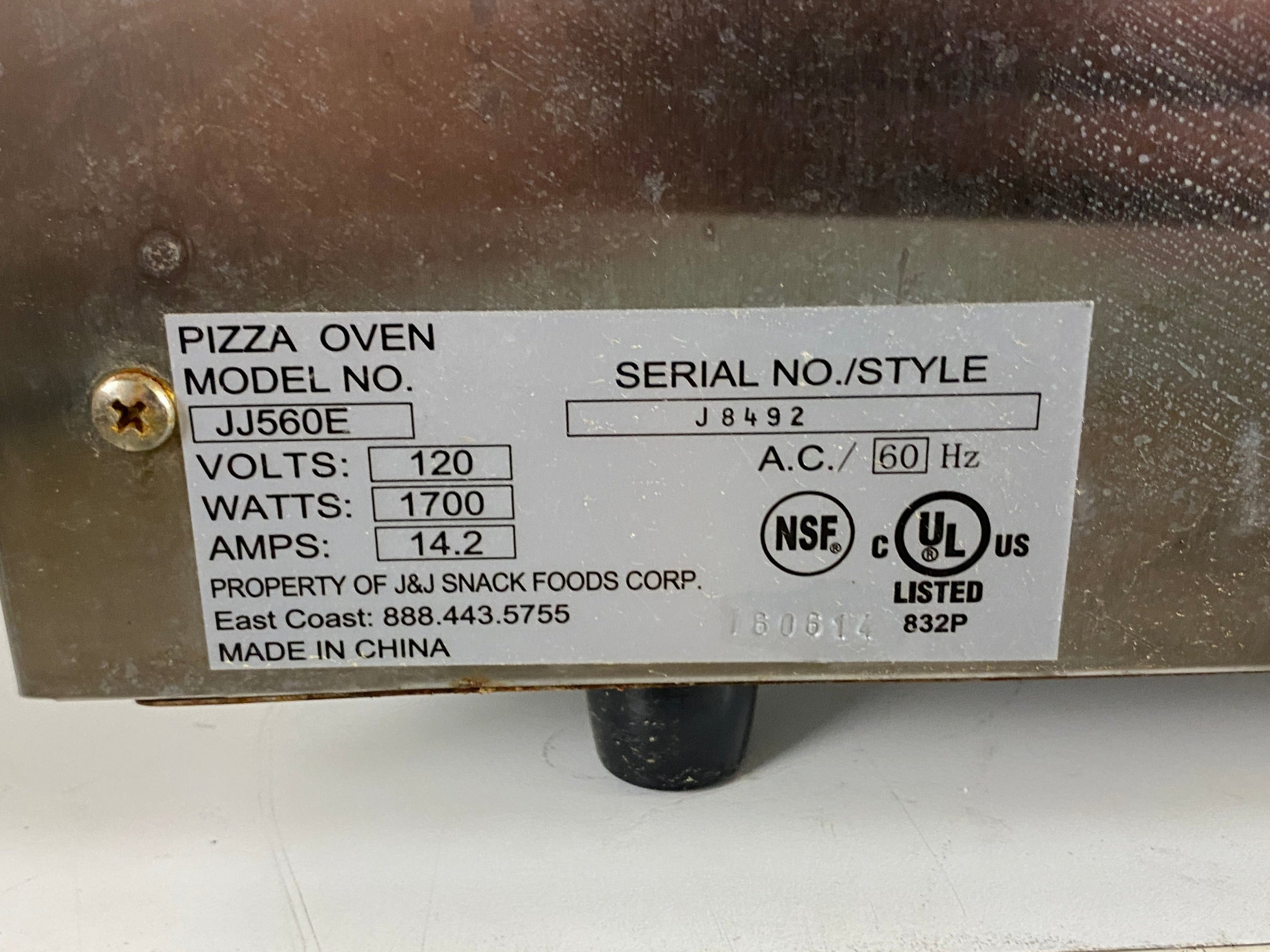 J and J Snack Foods Corp #JJ560E Pizza Oven