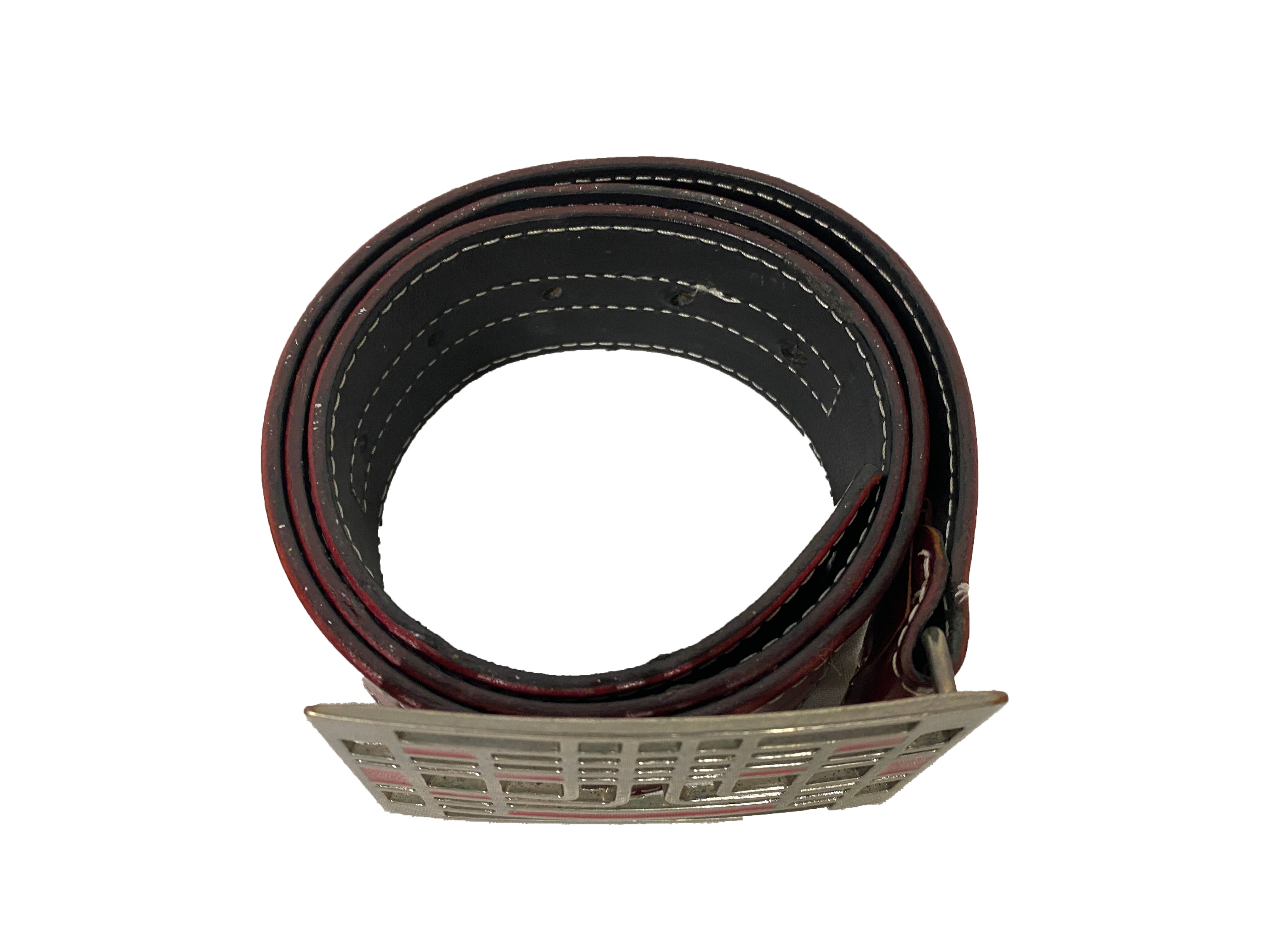J. Lindberg Stockholm Vintage Geometric Maze Cutout Buckle Red Leather Golf Belt Size 34
