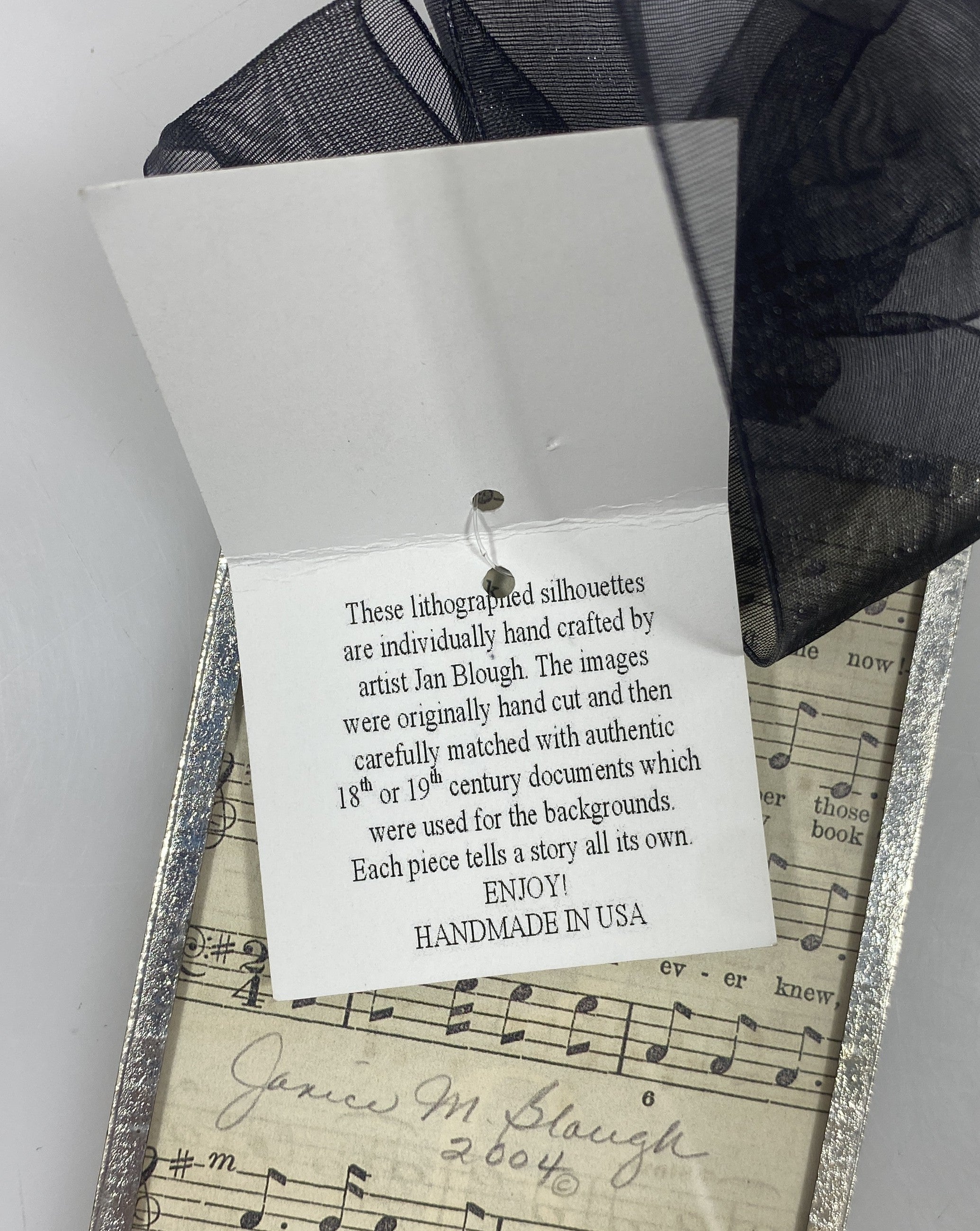 Jan Blough Silhouettes and More Glass Sheet Music and Peace Ornamet