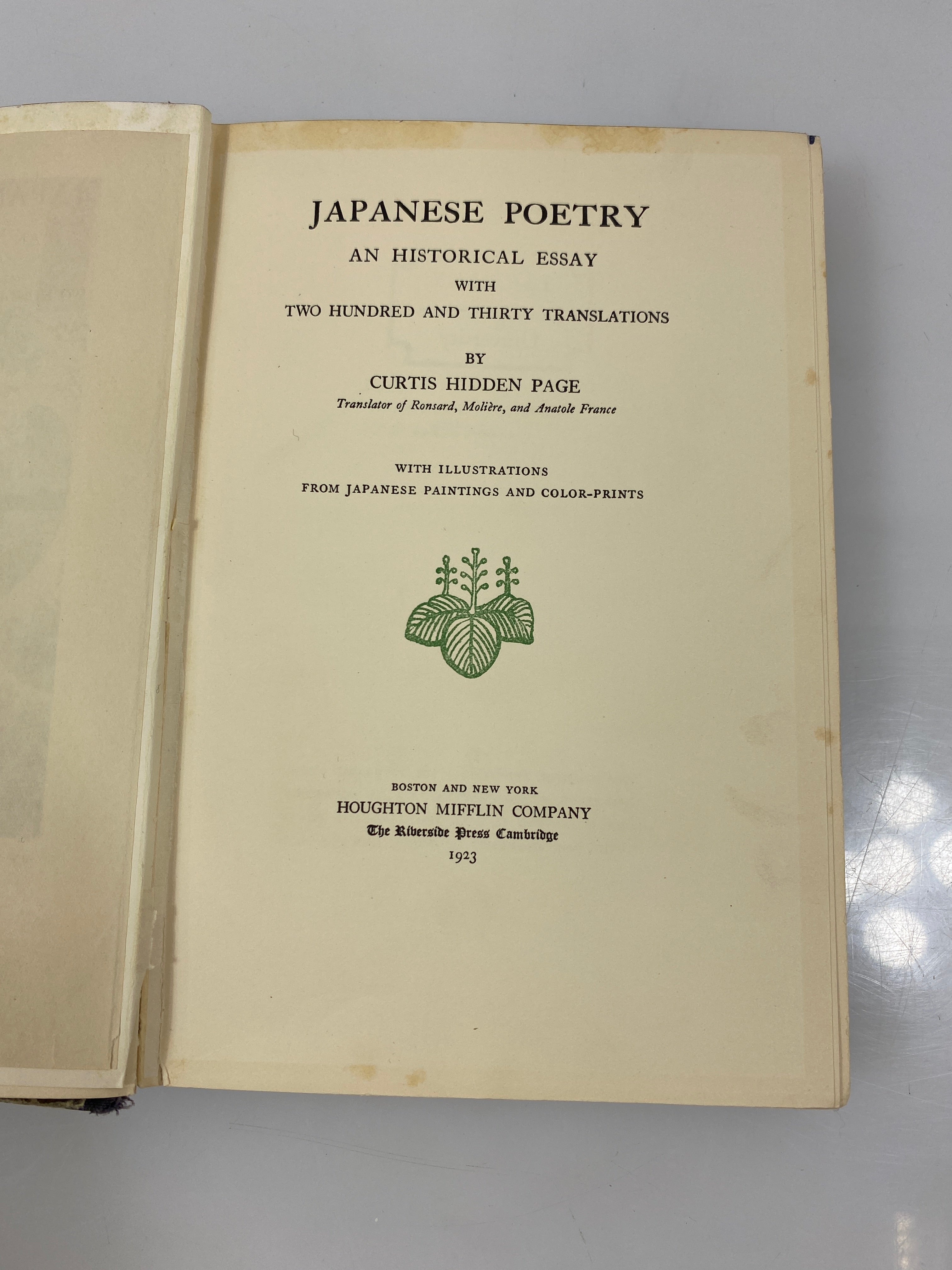 Japanese Poetry an Historical Essay by Page Ex-library 1923 HC