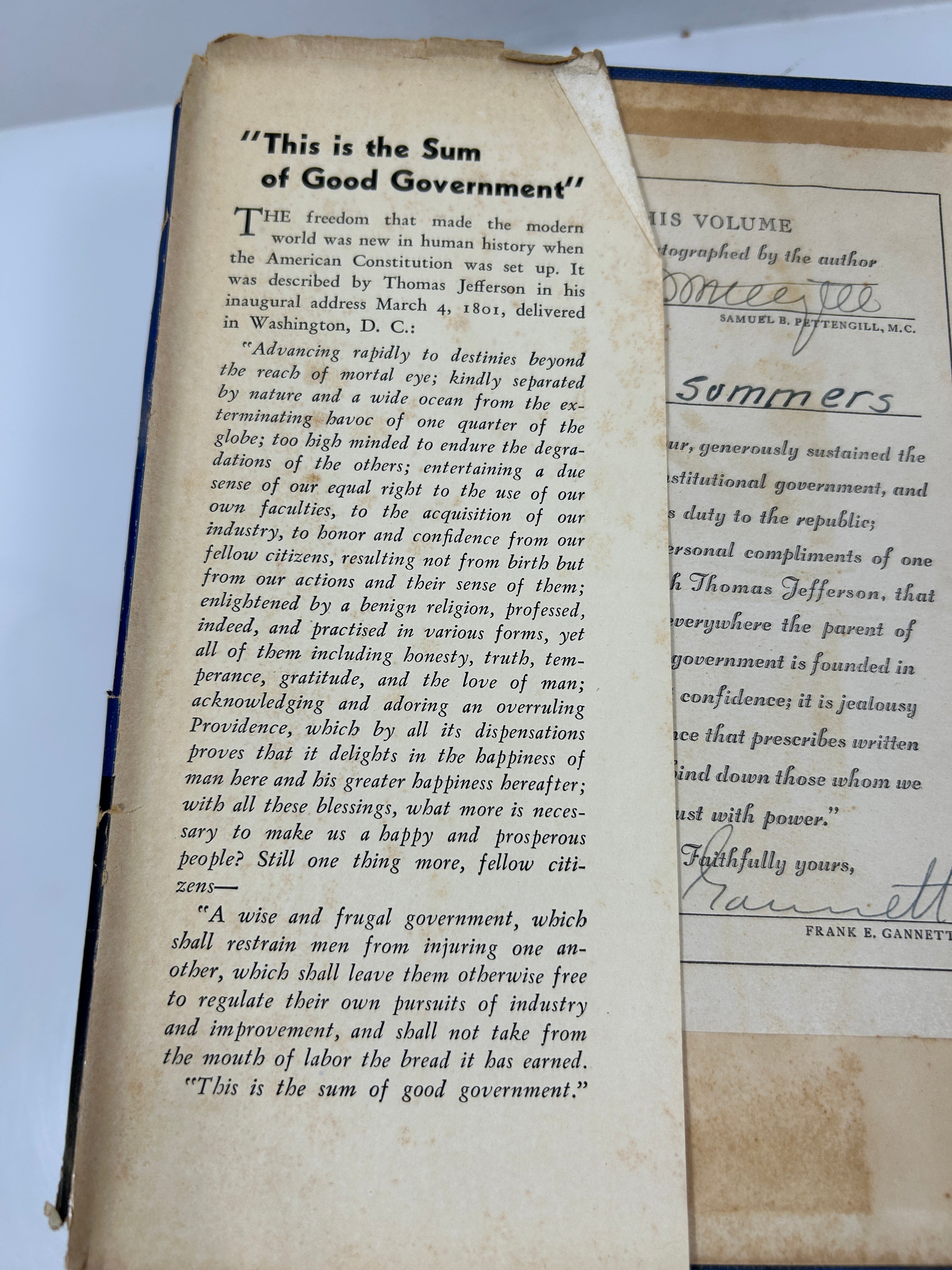 Jefferson The Forgotten Man by Samuel B. Pettengill  *signed* 1938 HCDJ