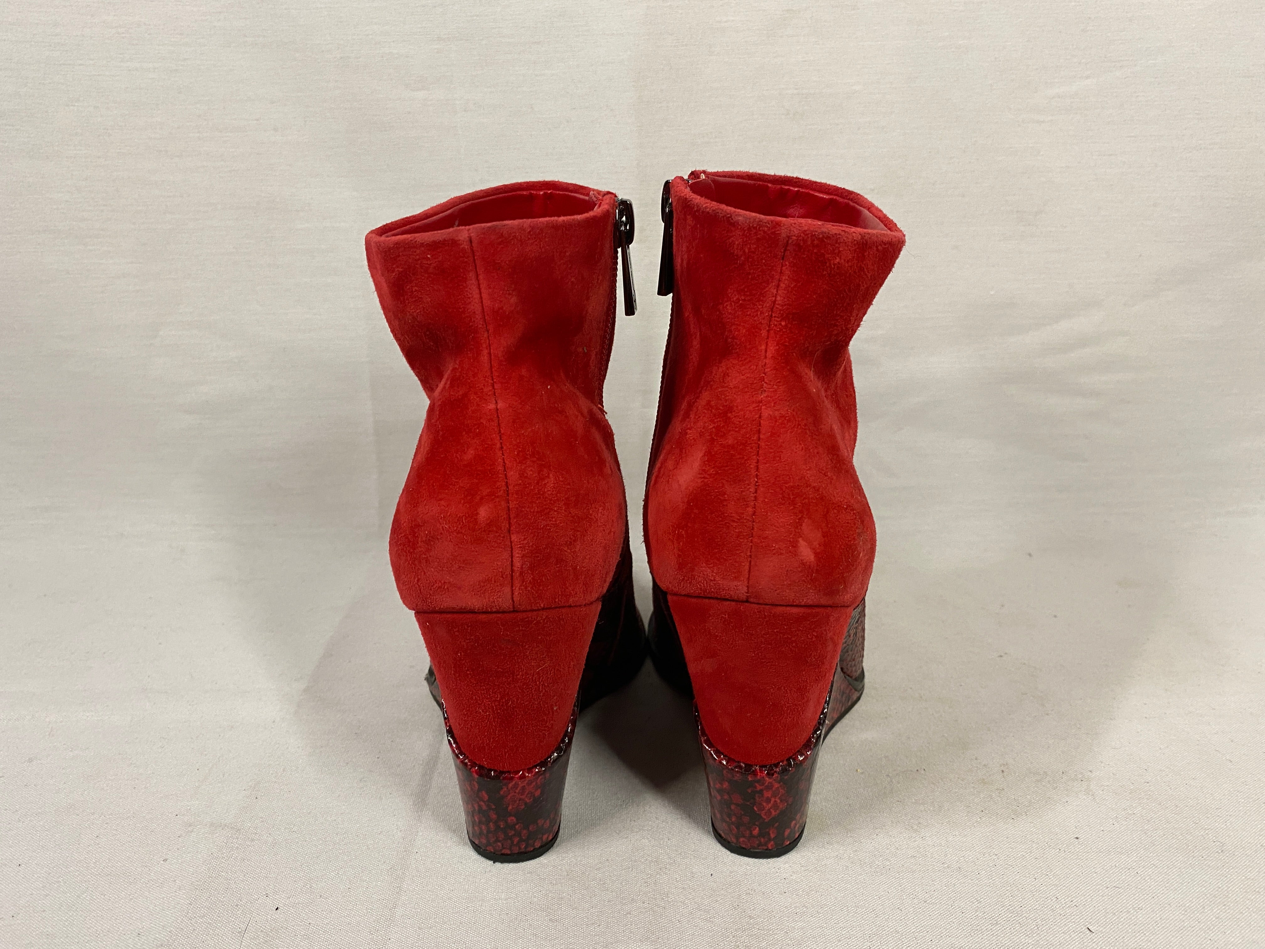 Jessica Simpson Red Suede and Snakeskin Ankle Wedge Boots Women's Size 7.5