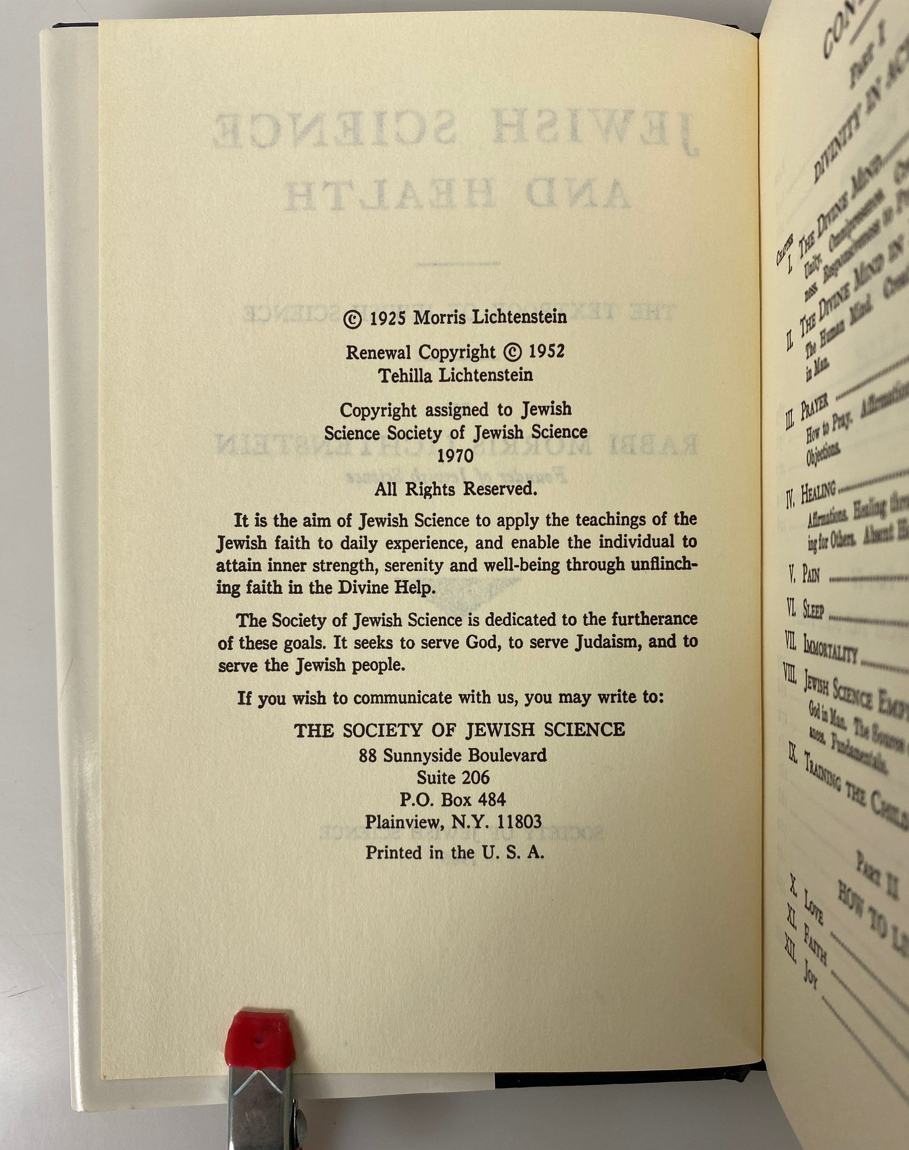 Jewish Science and Health by Lichtenstein 1986 Society of Jewish Science HCDJ