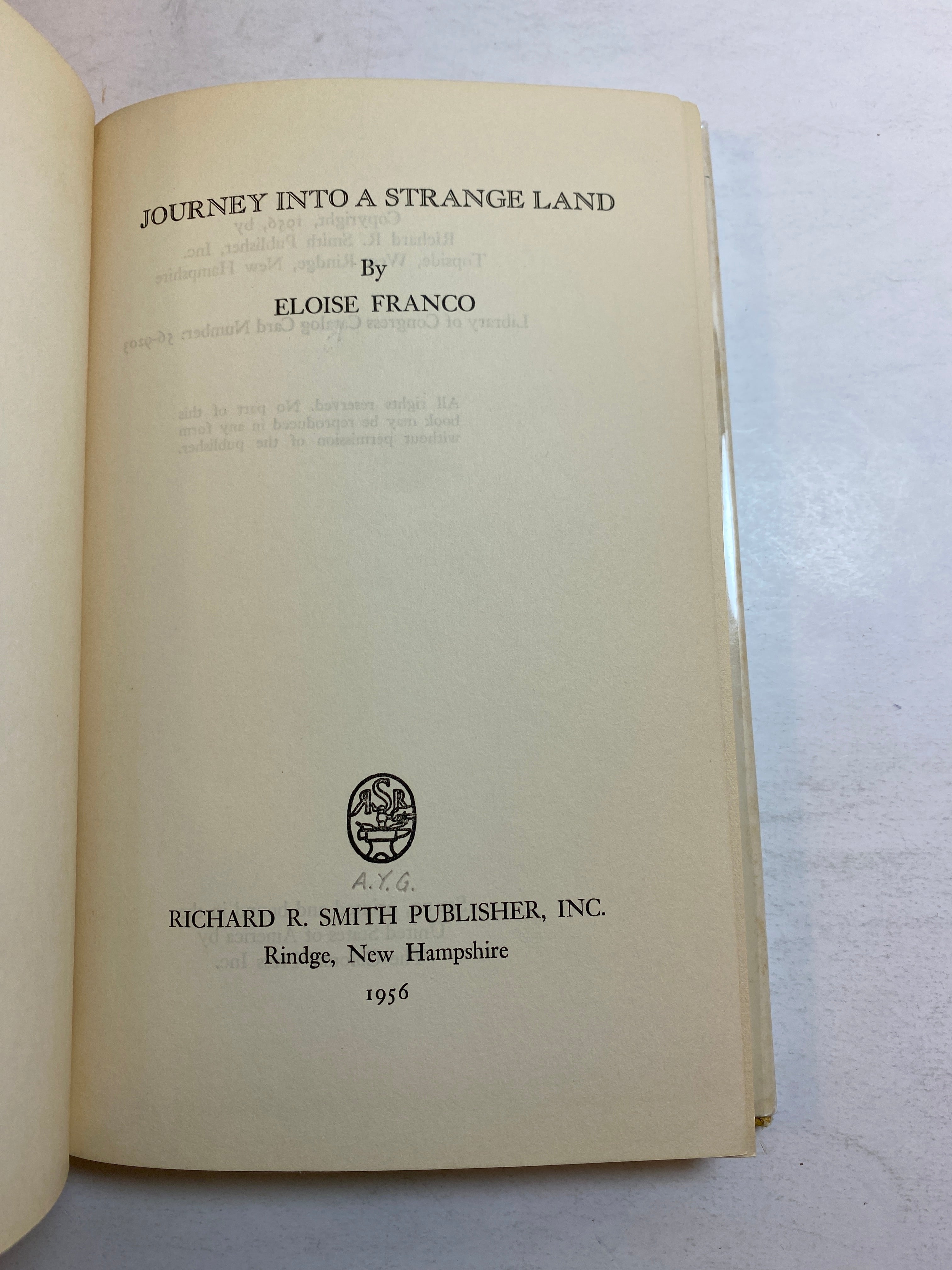 Journey Into  Strange Land HCDJ 1956 Eloise Franco *Signed*