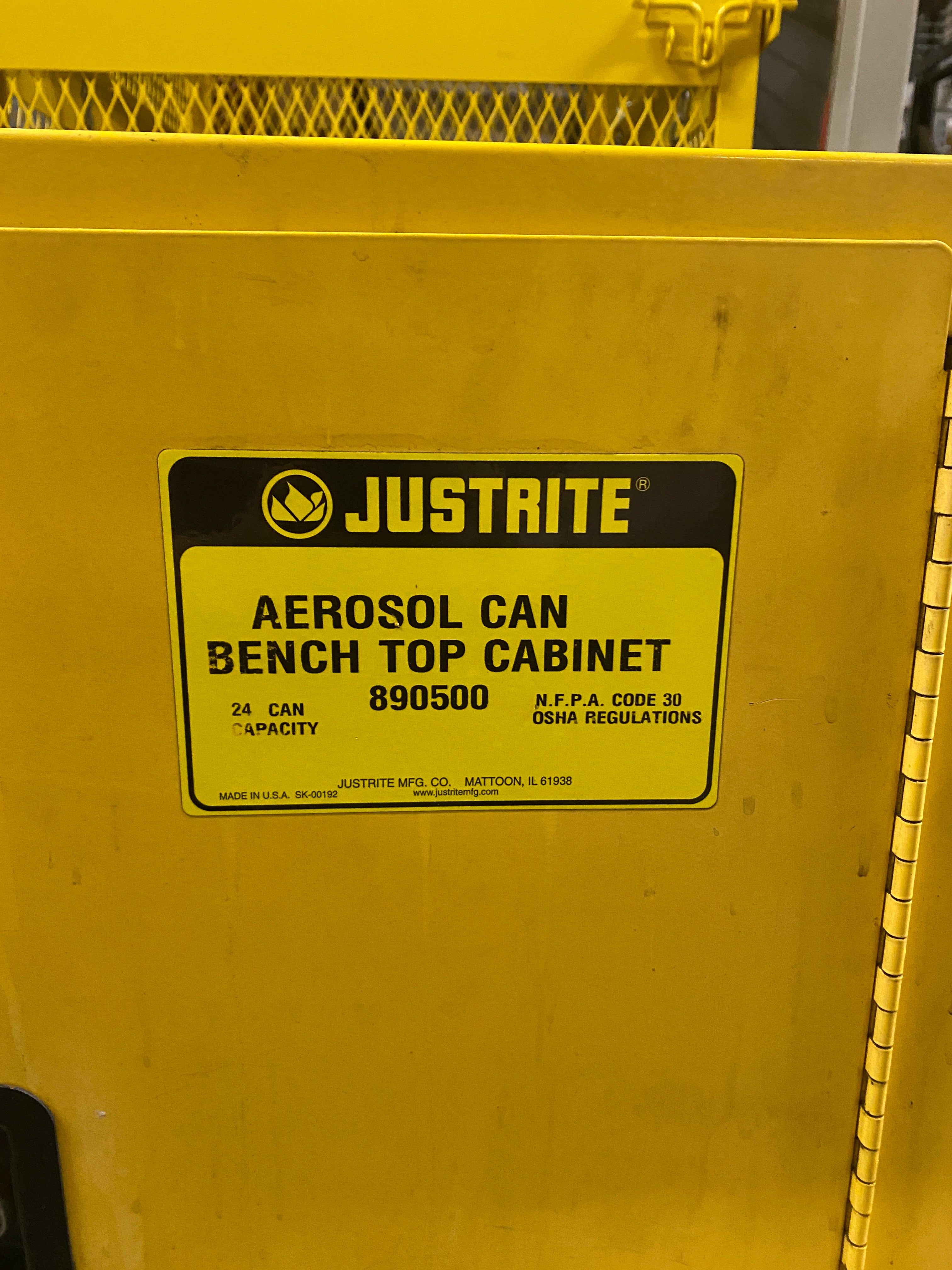 Justrite Aerosol Can Bench Top Cabinet
