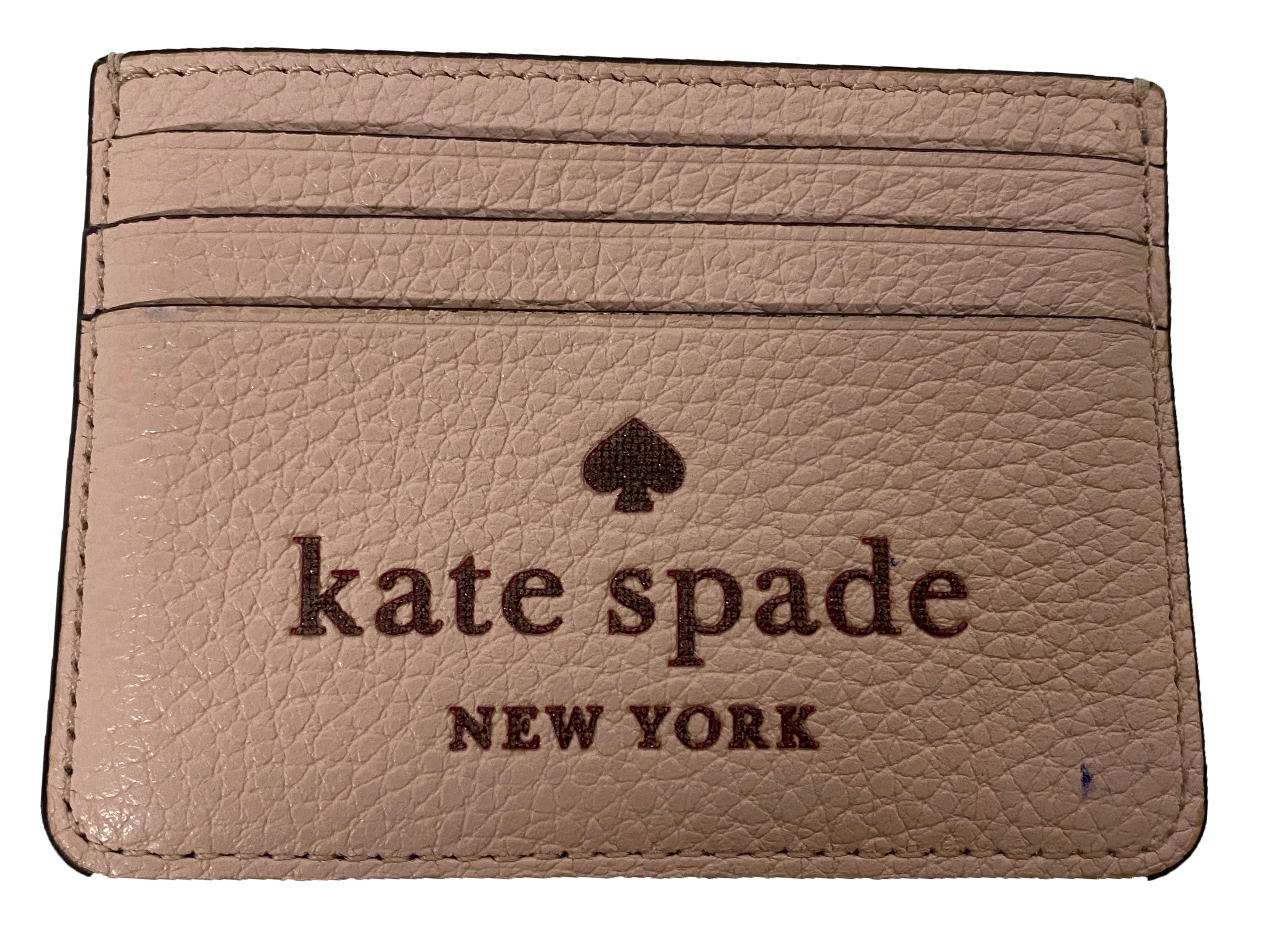 Kate Spade Glitter on Small Slim Card Holder in Rose Smoke Pebbled Leather
