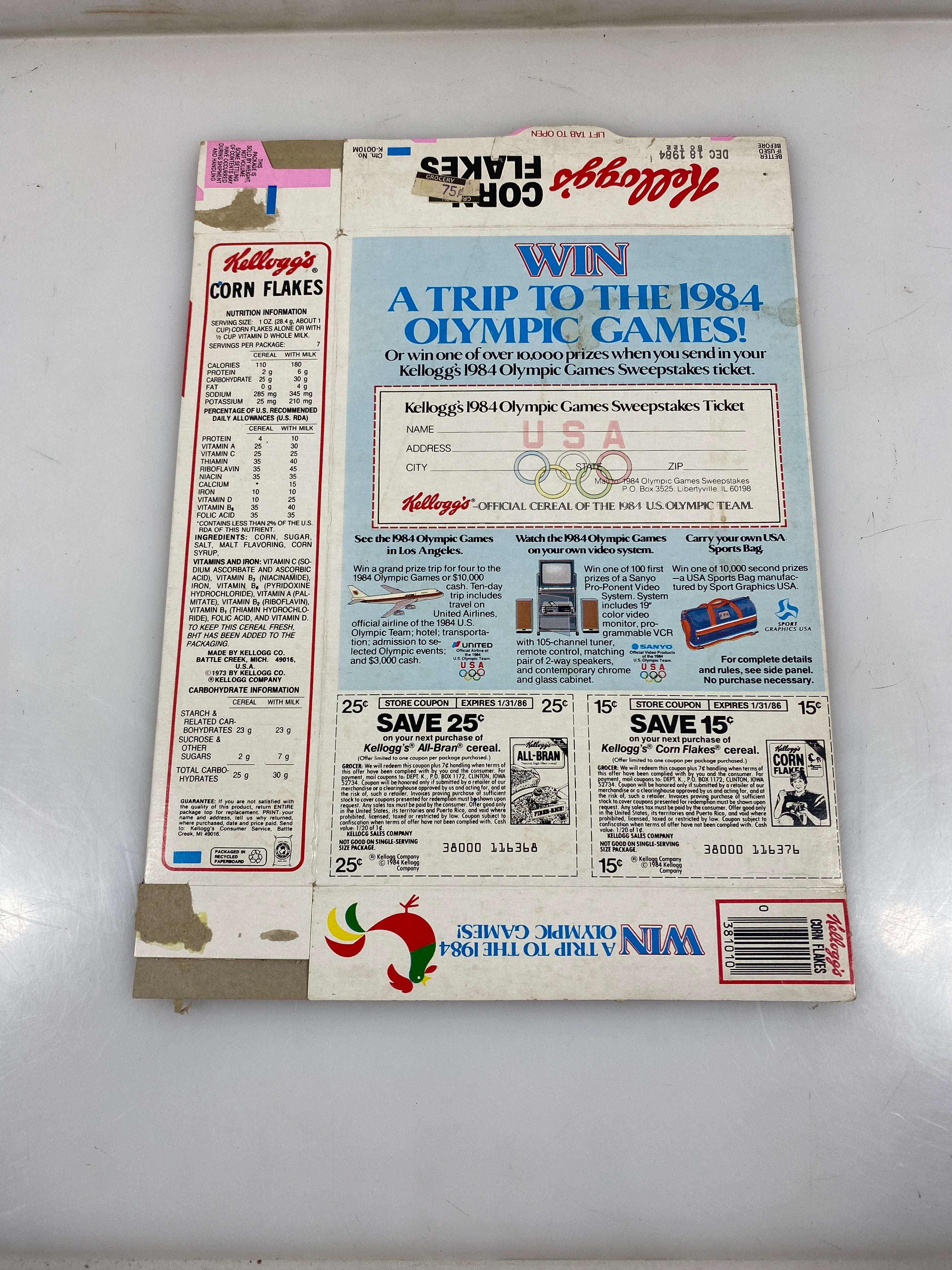 Kellogg's Corn Flakes with Scott Hamilton Empty Cereal Box