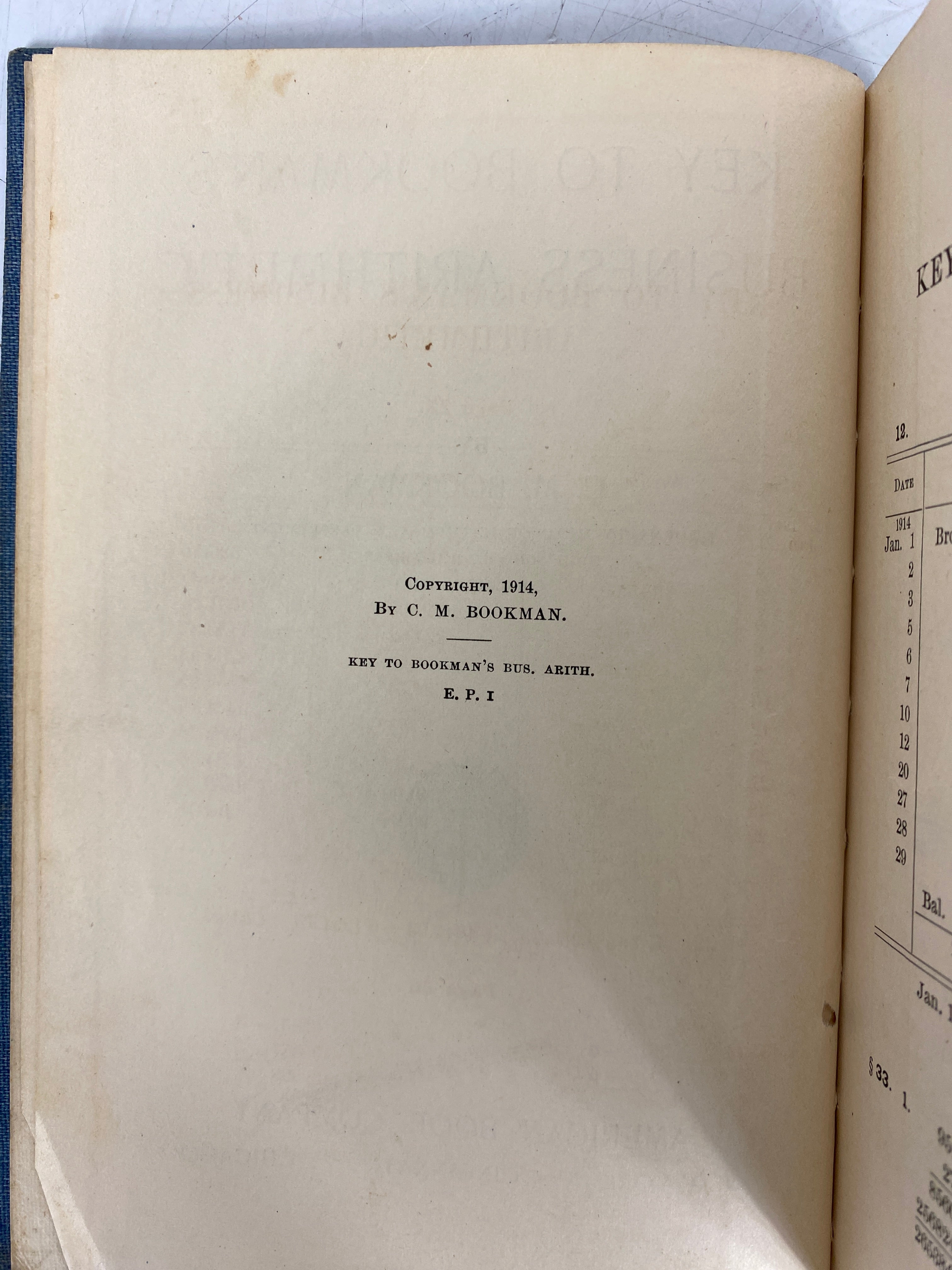 Key to Business Arithmetic by C.M. Bookman 1914  Rare Antique HC