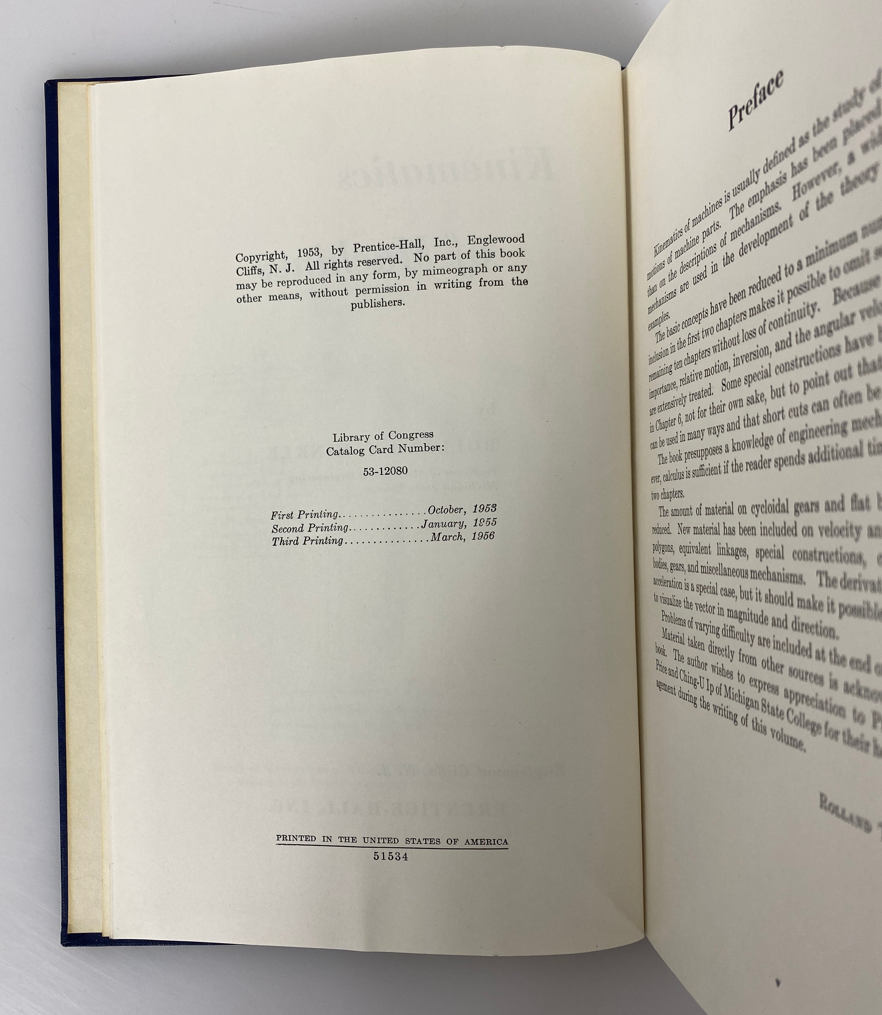 Kinematics of Machines by Rolland Hinkle 1956 Third Printing HC