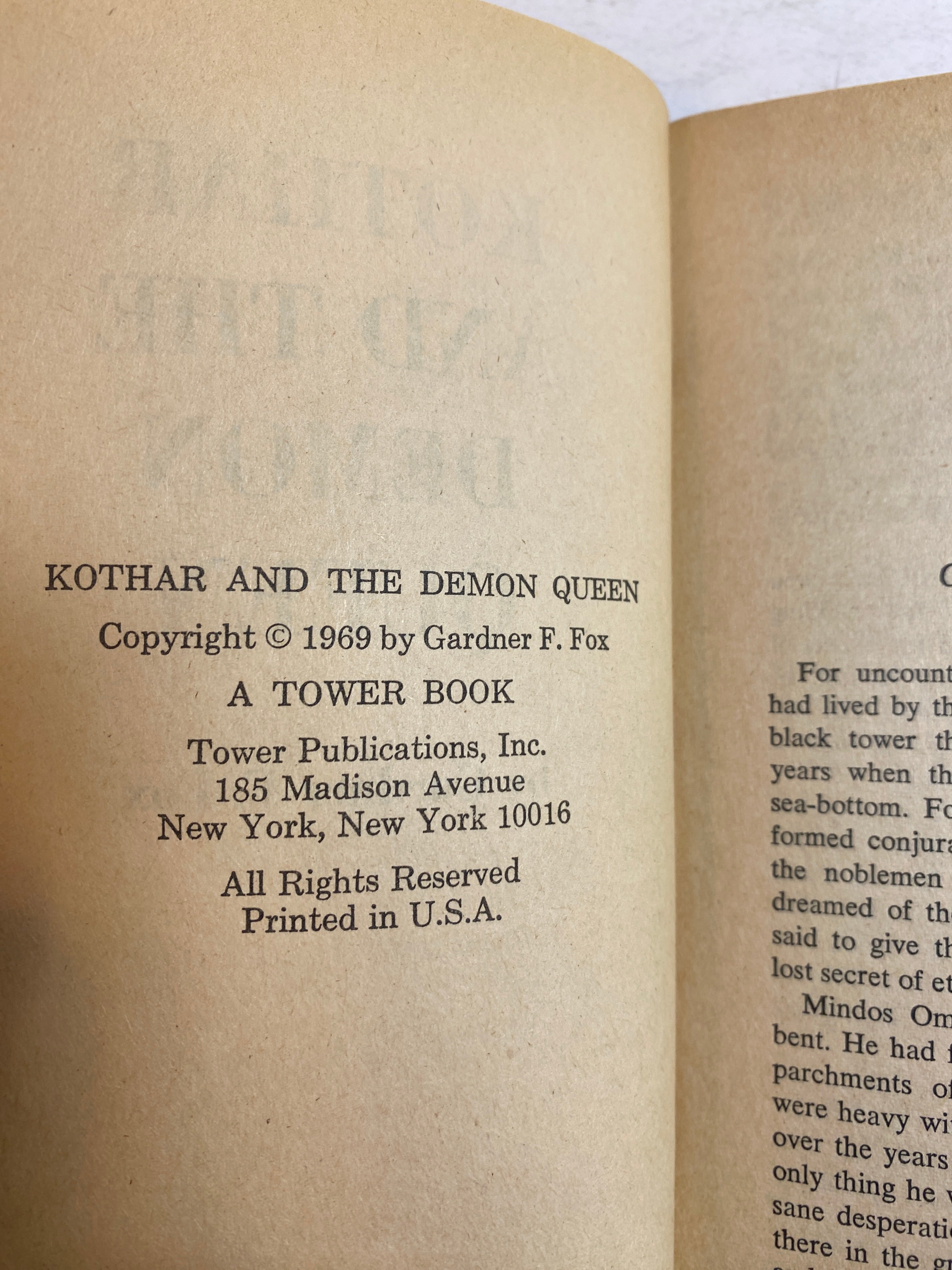 Kothar and the Demon Queen Gardner Fox Vintage paperback 1969